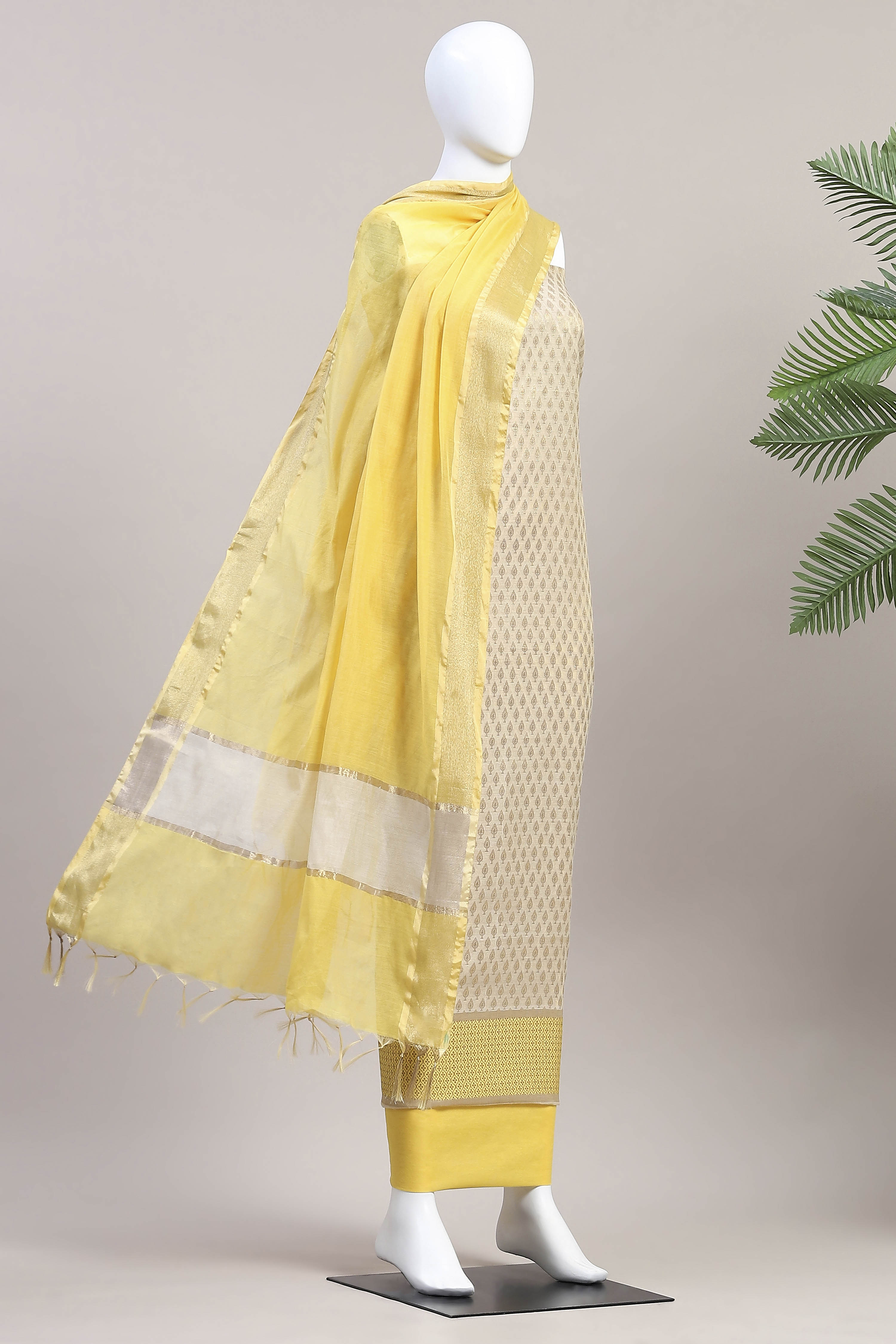 Pastel Cotton Printed Embroidered Unstitched Suit Set image number 4