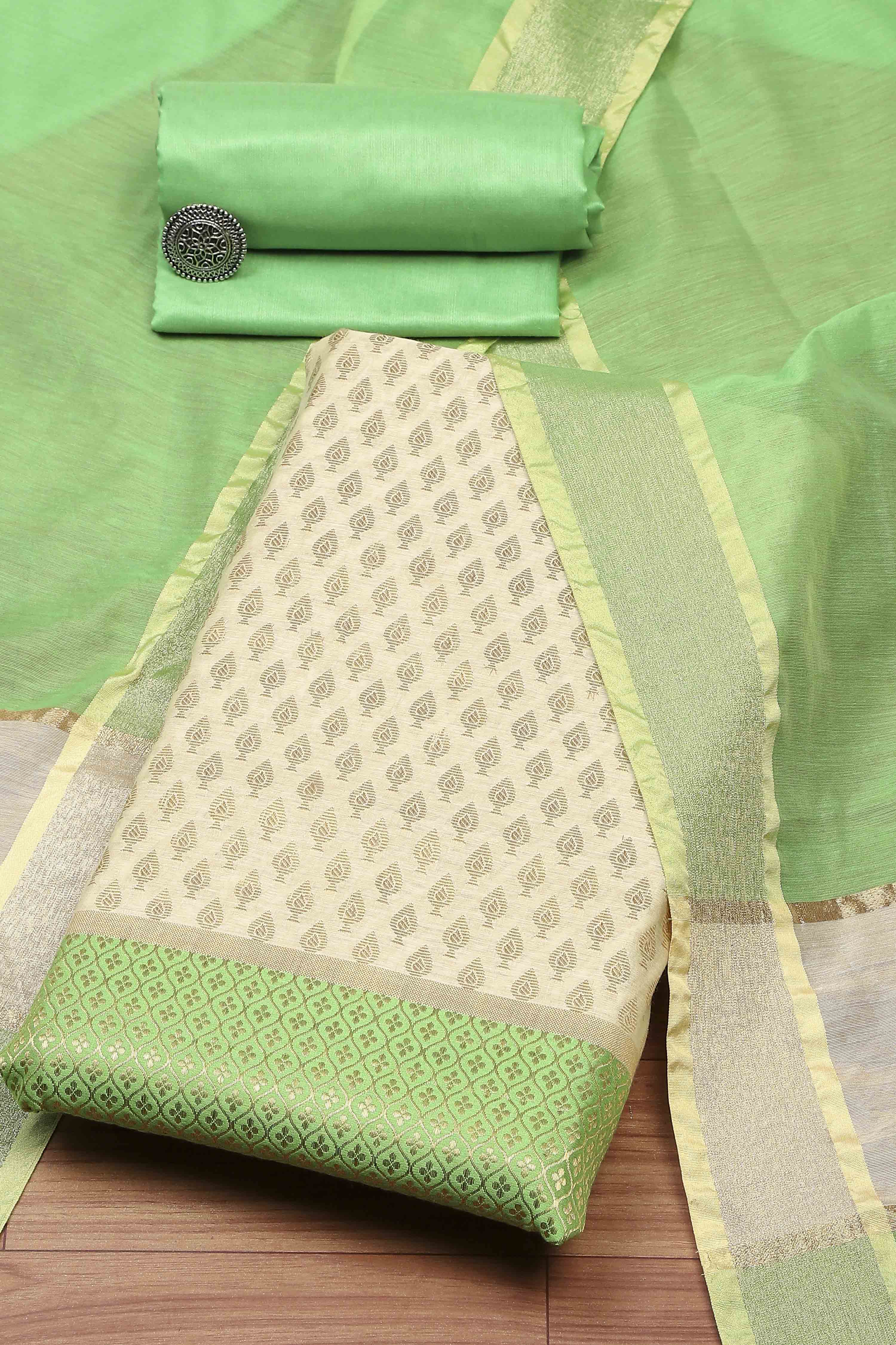 Pastel Cotton Printed Embroidered Unstitched Suit Set image number 0