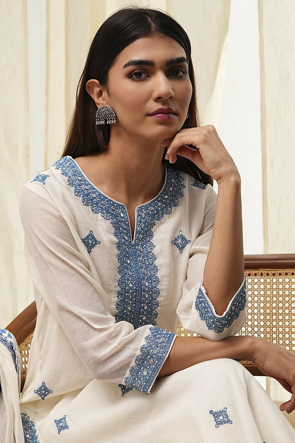 Pink Embroidered Straight Suit Set image number 7