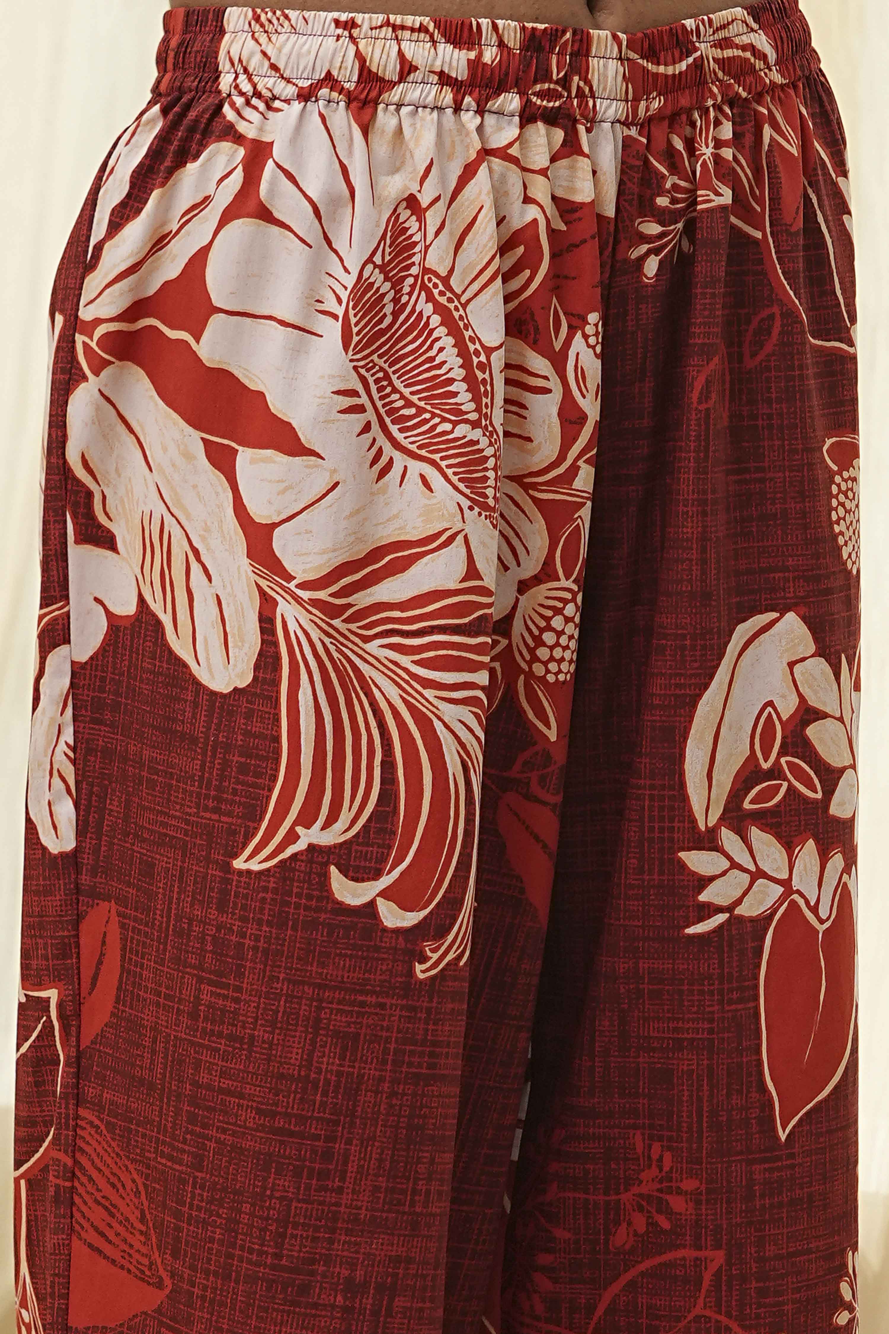 Rust Cotton Floral Straight Kurta Set image number 2