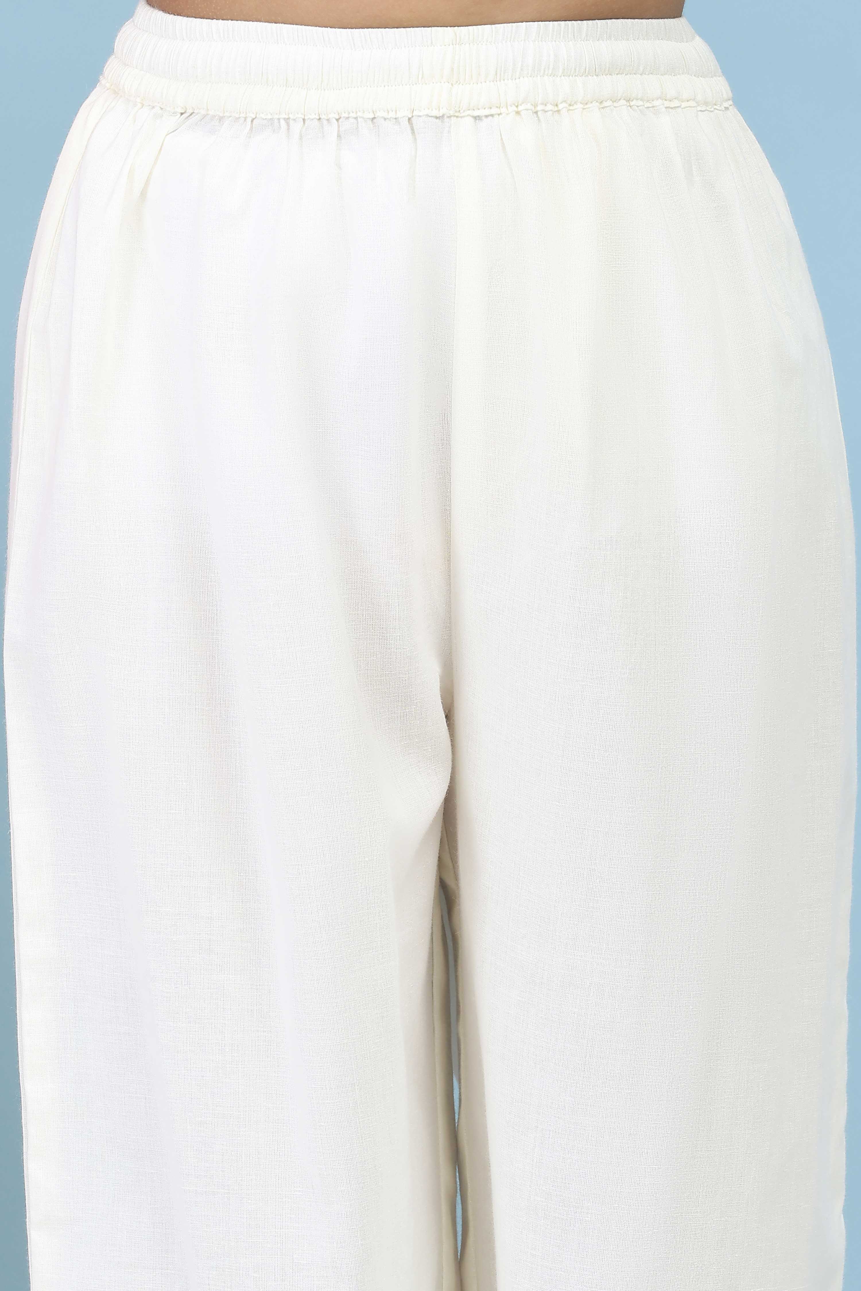 White Poly Chanderi Floral Printed A-Line Suit Set image number 2