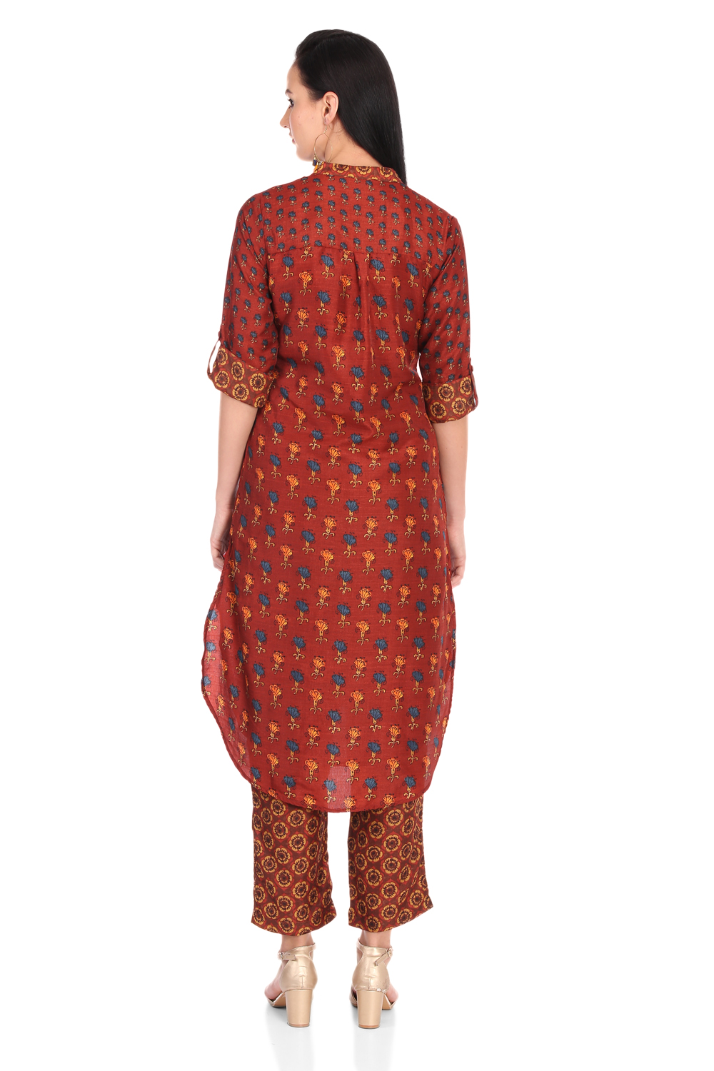 Rust Art Silk Straight Kurta Pant Suit Set image number 5