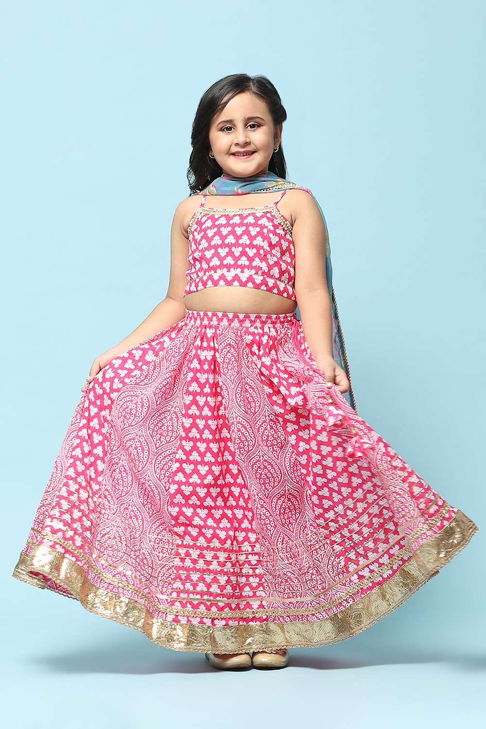 Pink Polyester Straight Printed Suit Set image number 0