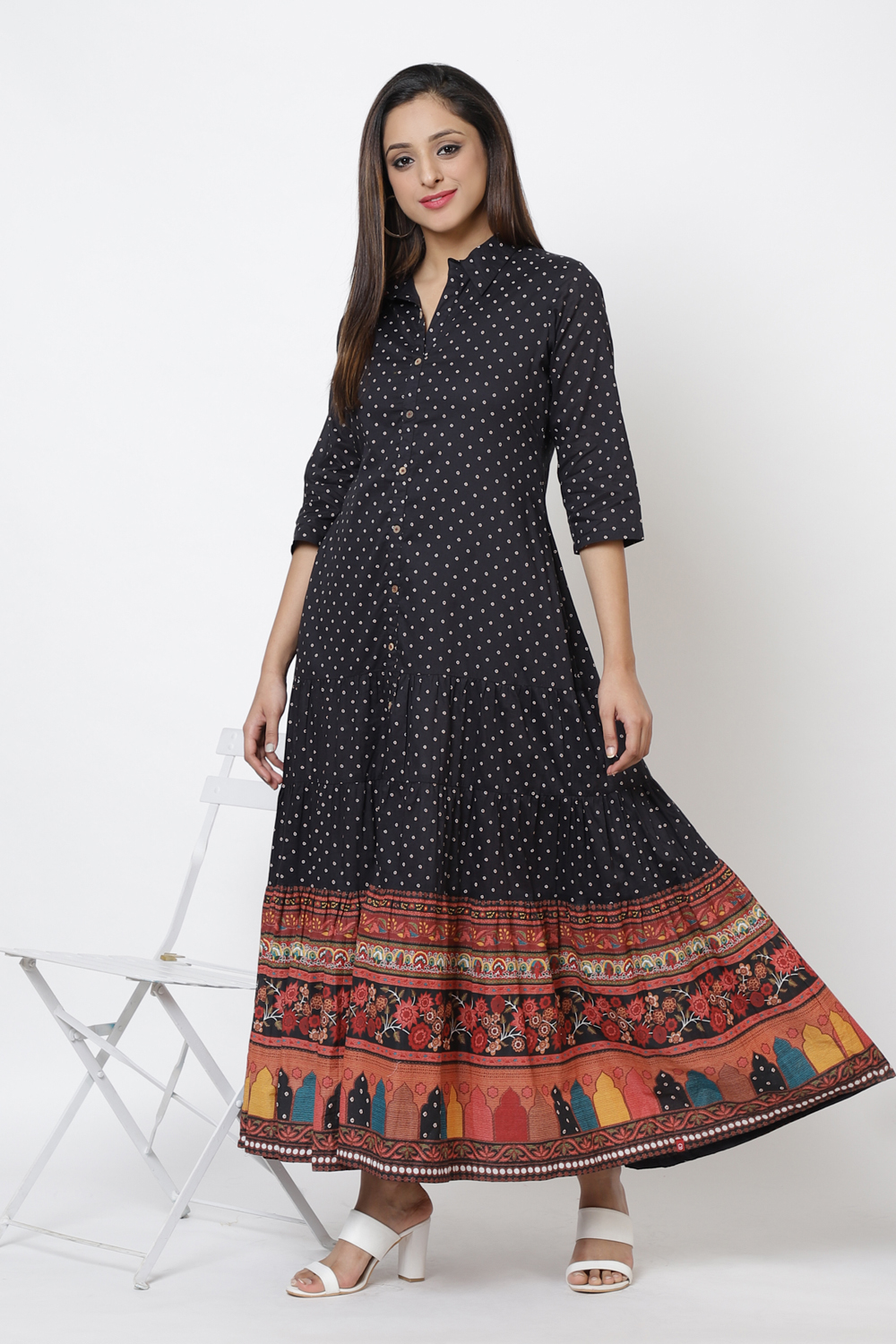 Black Cotton Tiered Dress image number 0