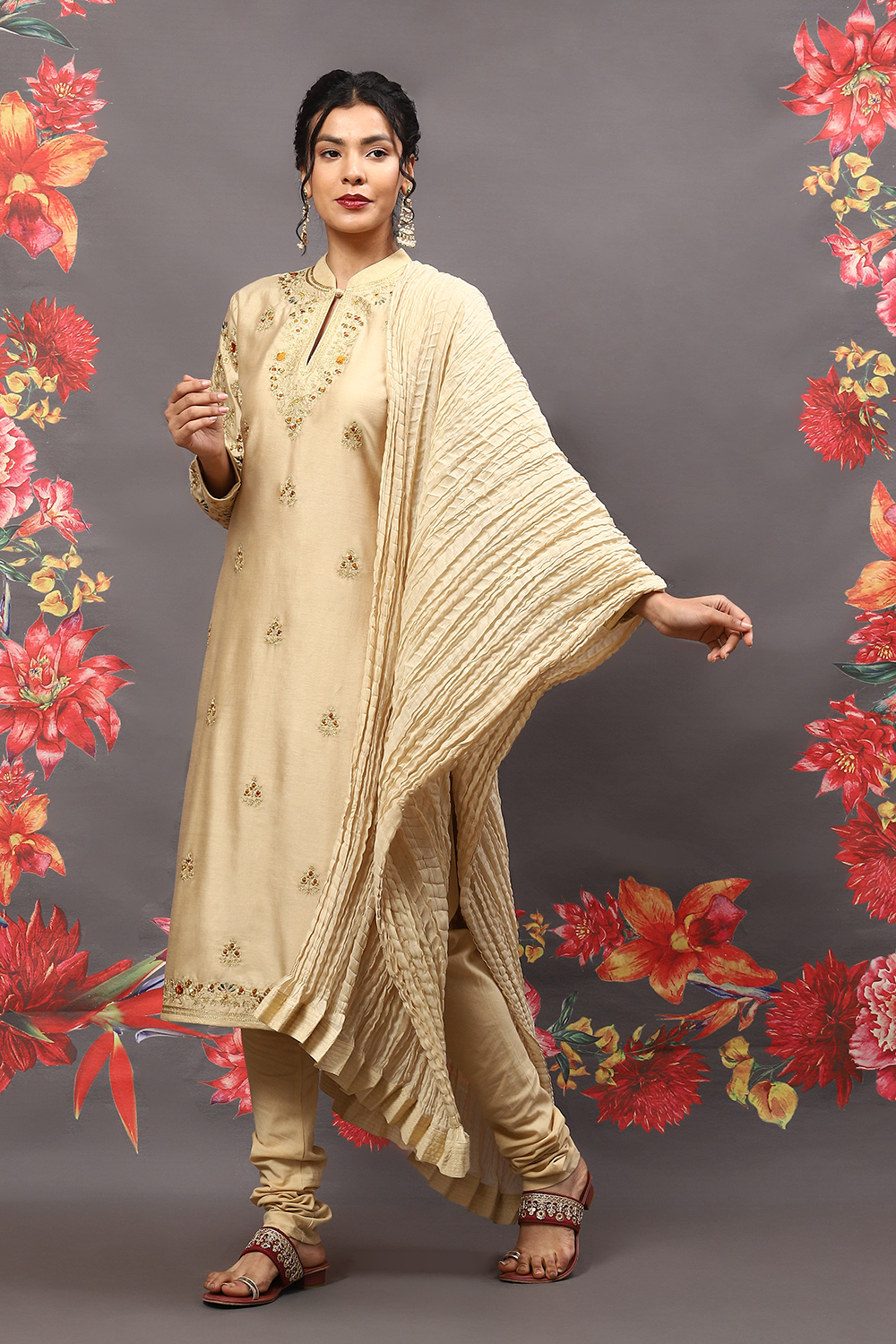 Rohit Bal Beige Cotton Blend Straight Kurta Suit Set image number 5
