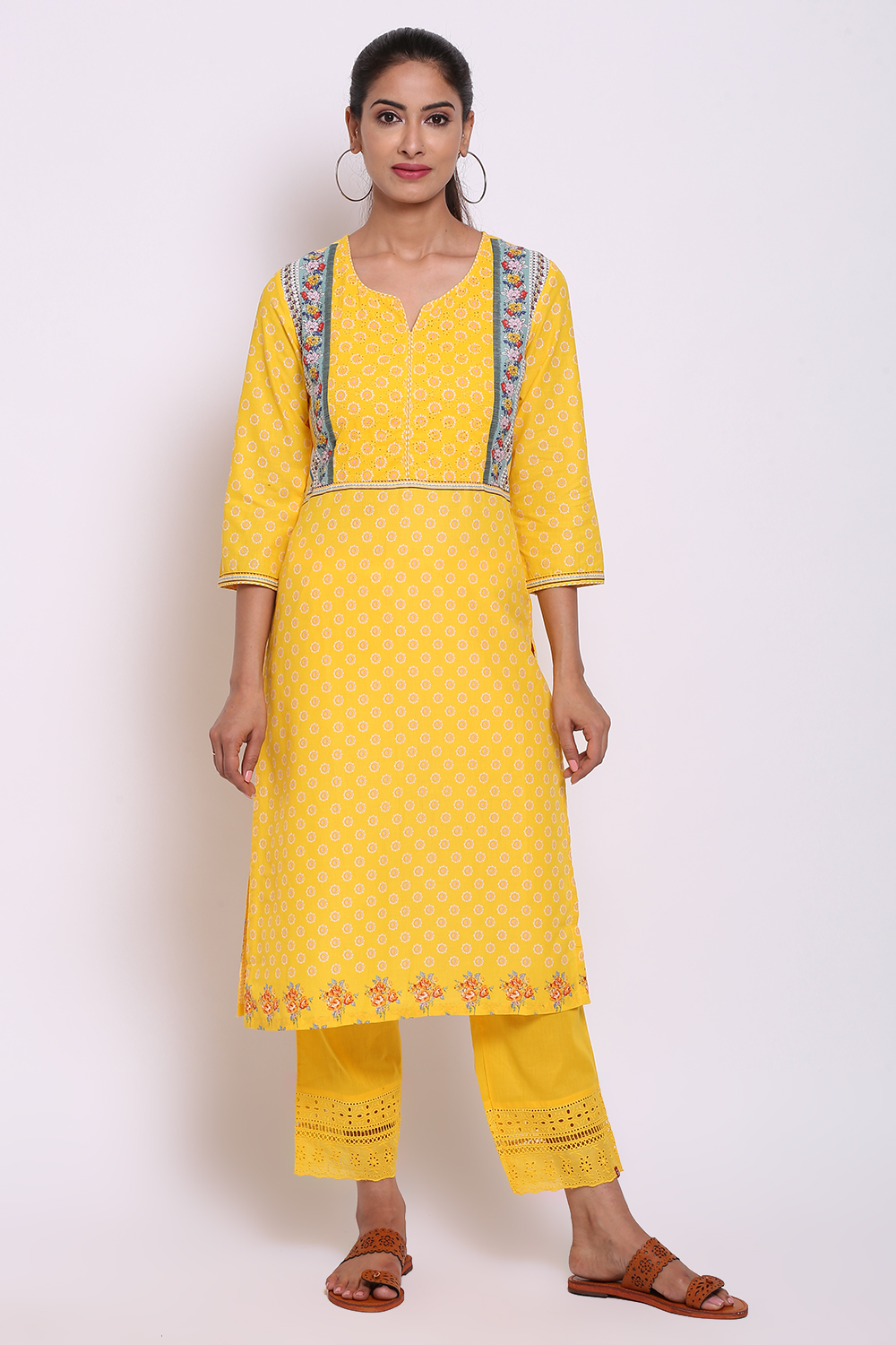 Yellow Cotton Straight Printed Kurta image number 0