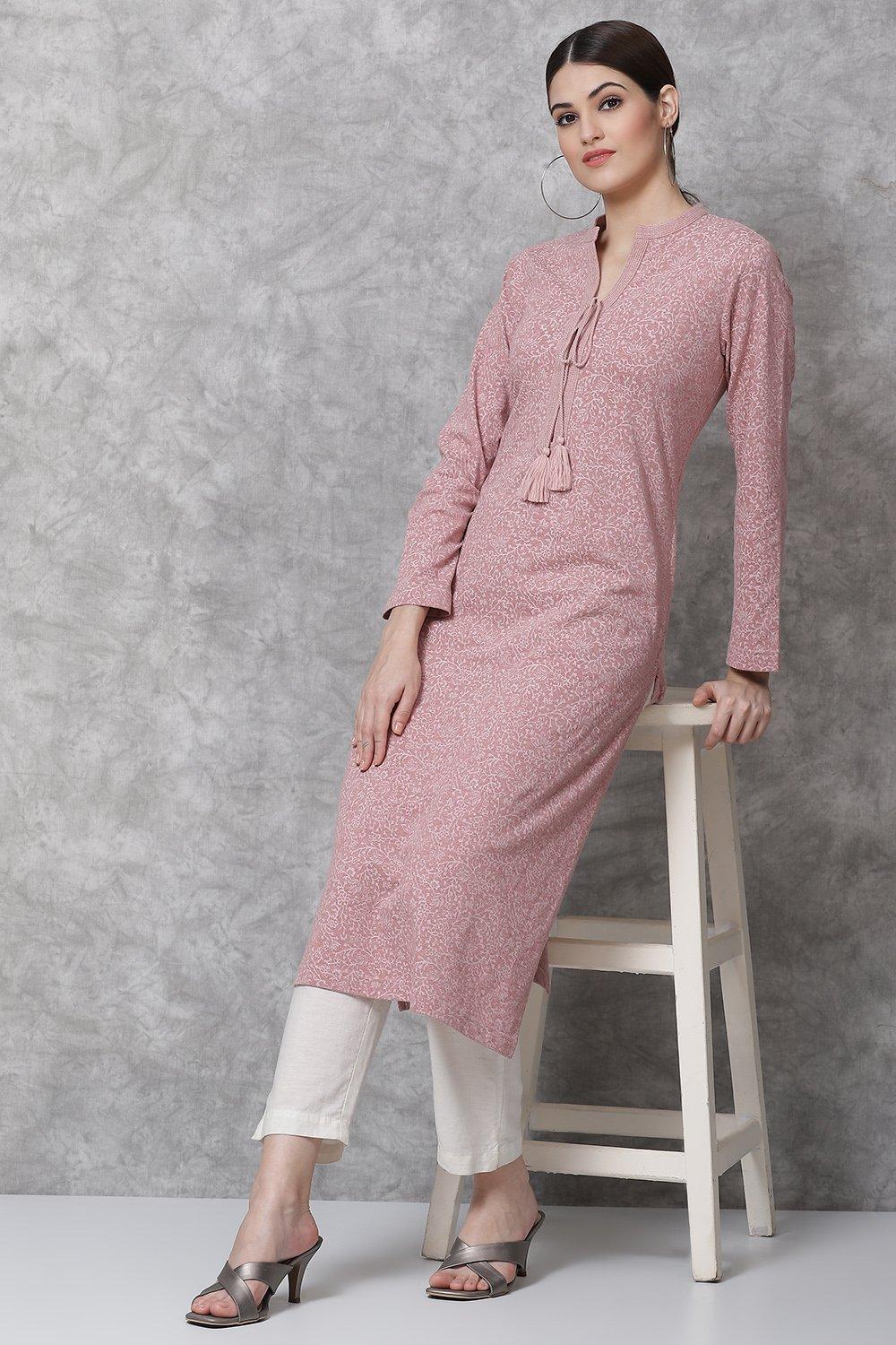 Blush Pink Cotton Straight Printed Kurta image number 5