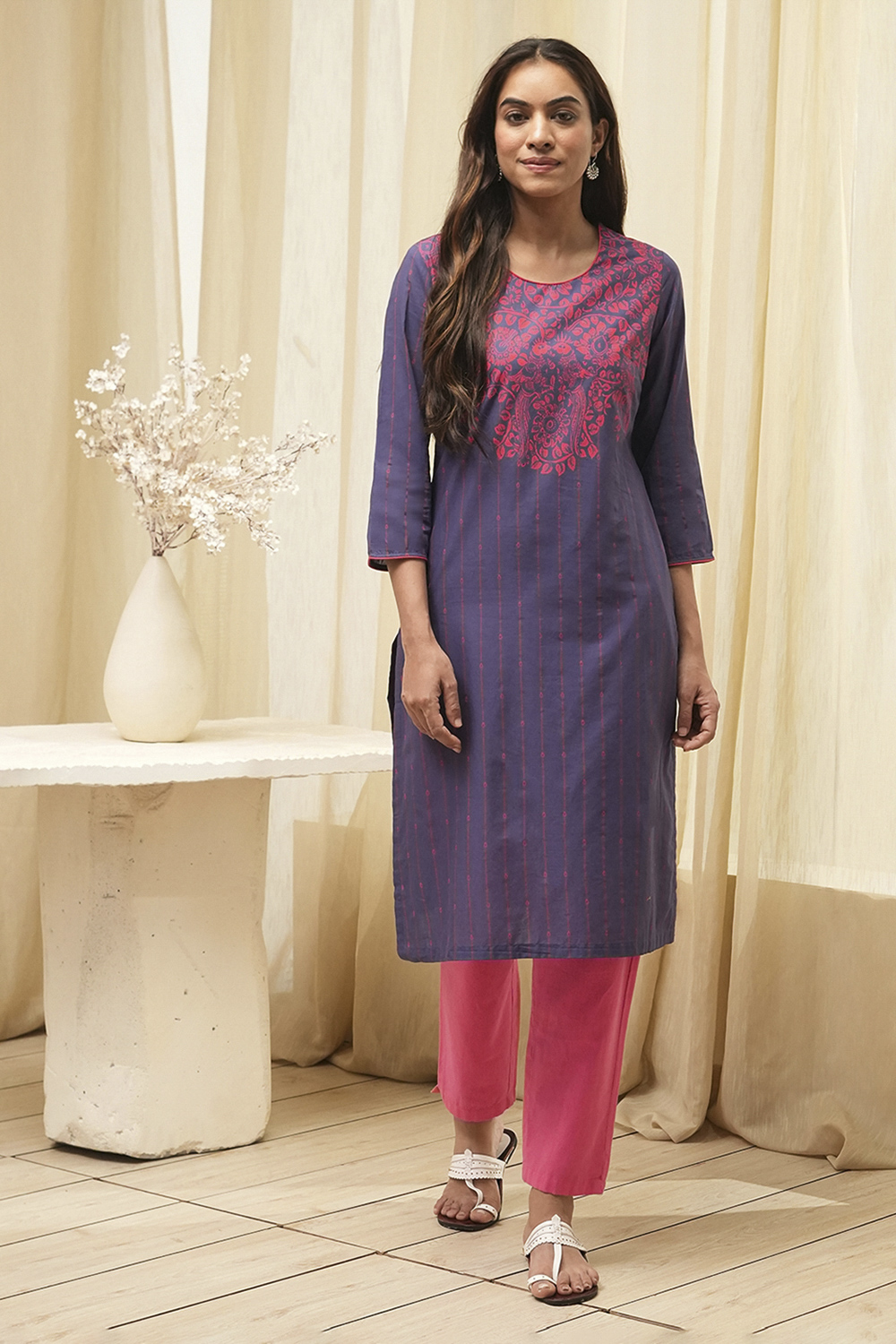 Green Cotton Straight Printed Kurta image number 5