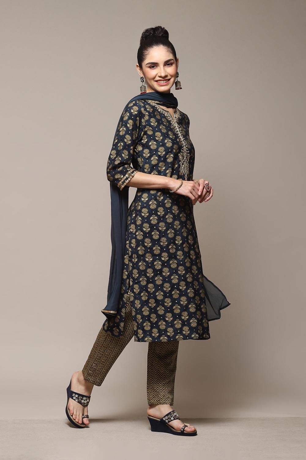 Indigo Modal Blend Straight Kurta Pants Suit Set image number 6