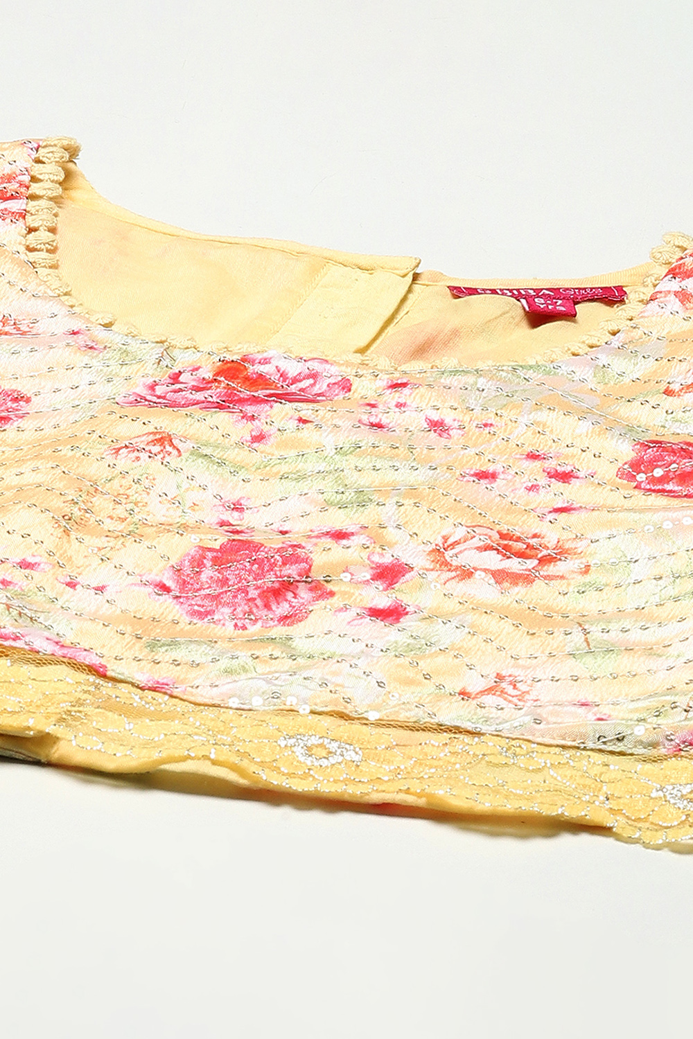 Yellow Cotton Blend Short Top Lehenga Set image number 1
