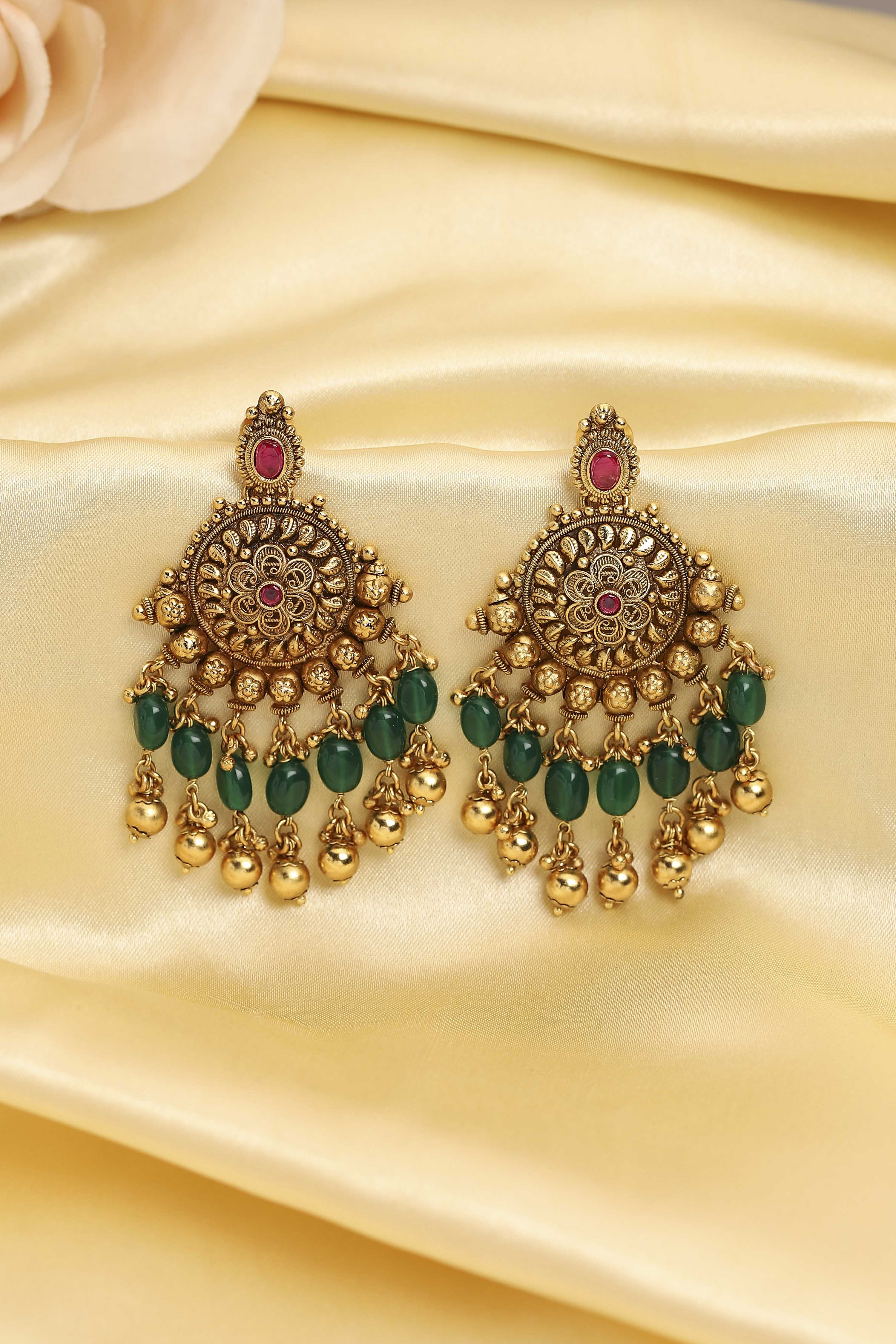 Green Gold Plated Brass Drop & Dangler Earrings image number 0