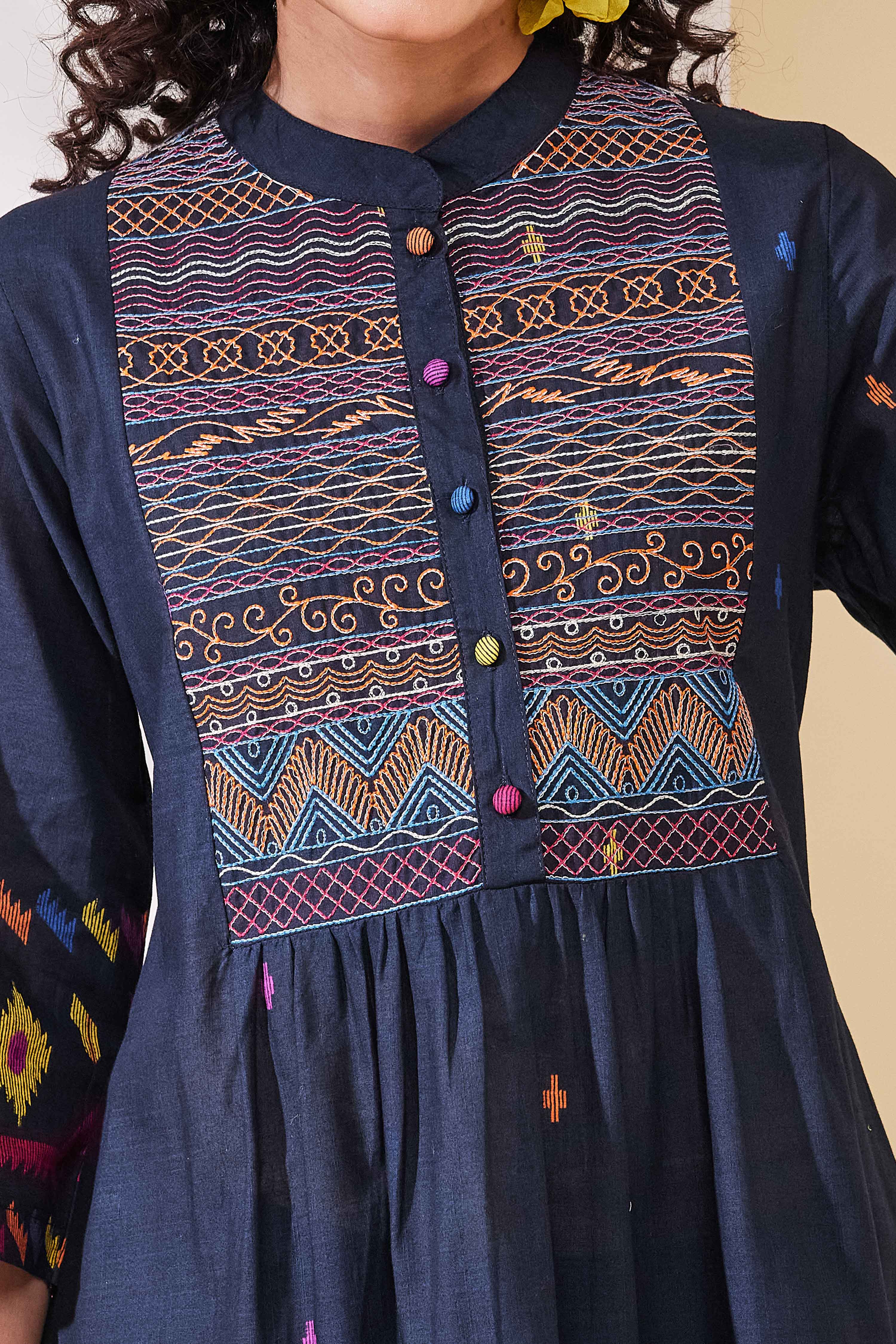 Black Cotton Straight Kurta Pants Set image number 1