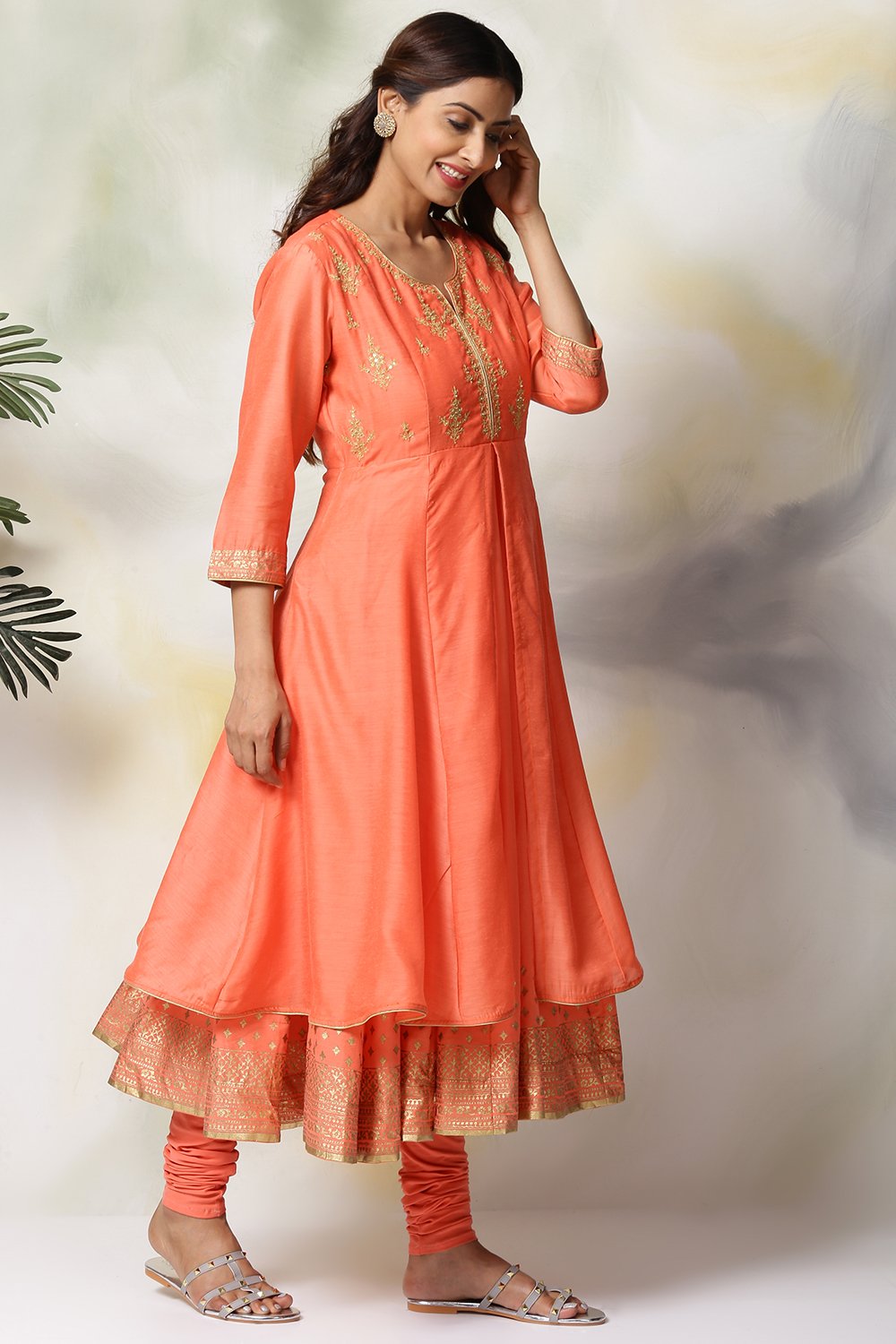 Coral Art Silk Anarkali Kurta Churidar Set image number 4