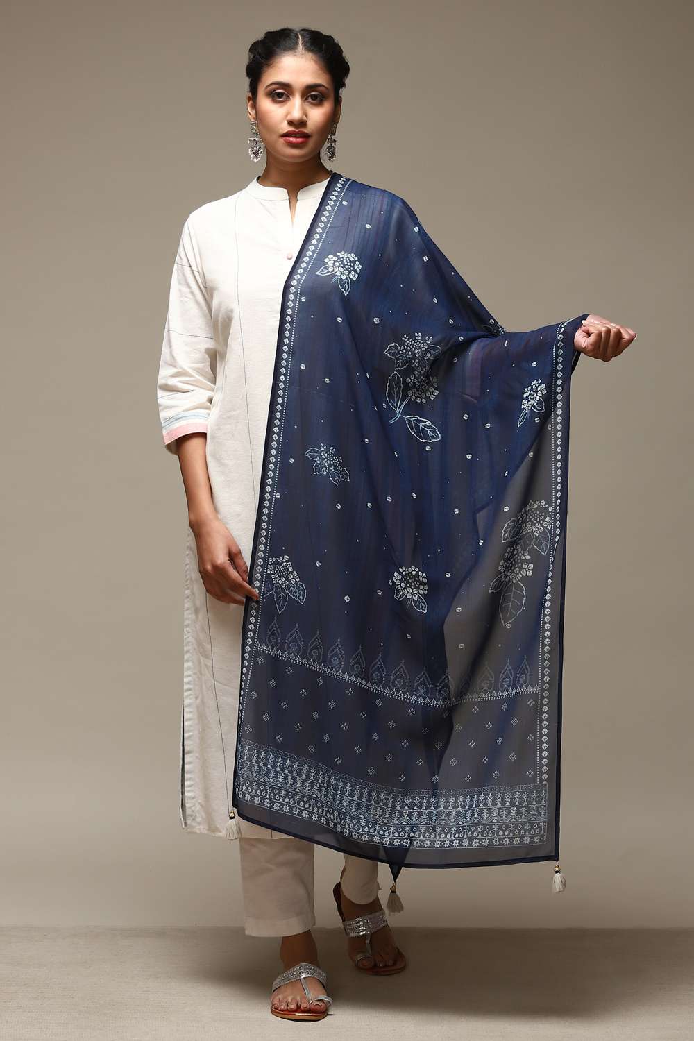 Indigo Cotton Blend Printed Scarf