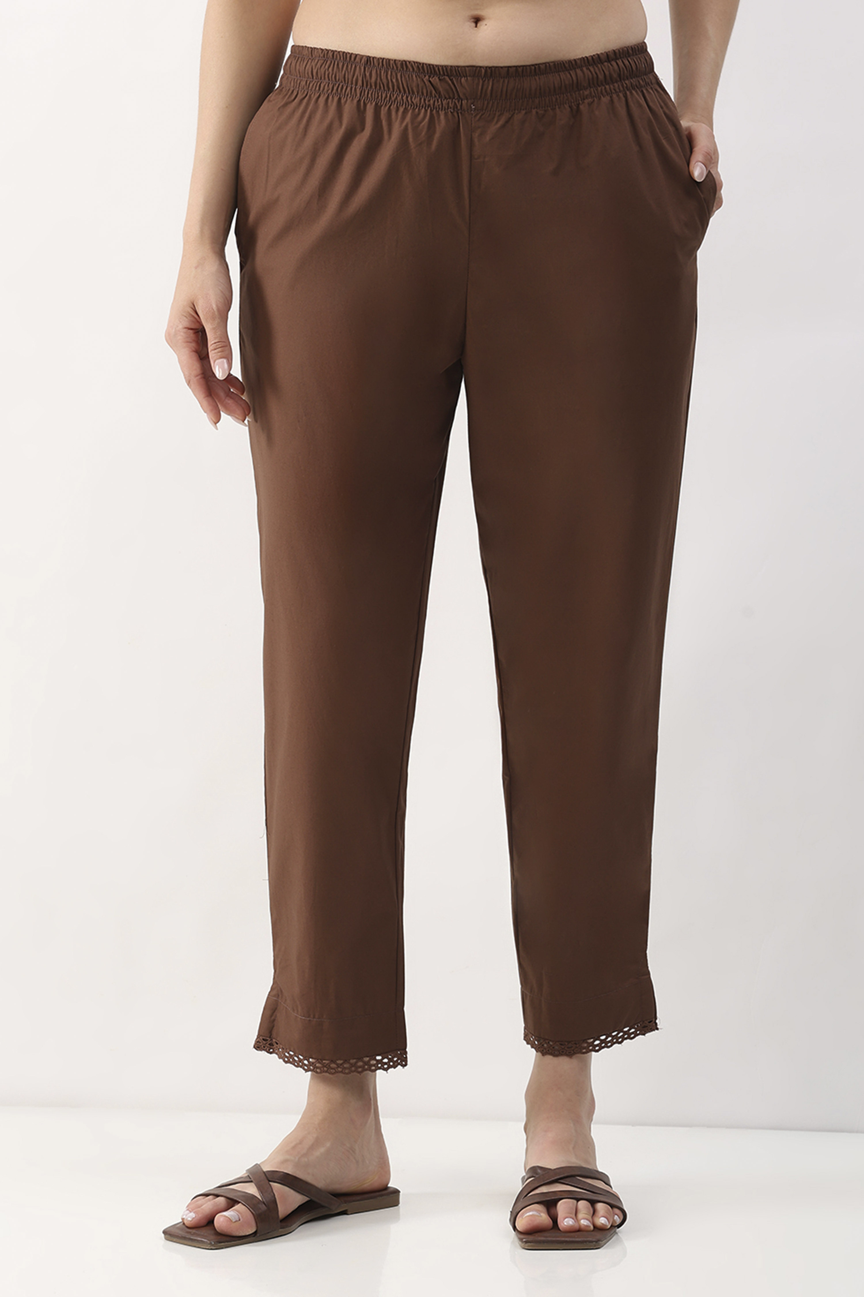 Brown Cotton Slim Pant image number 4