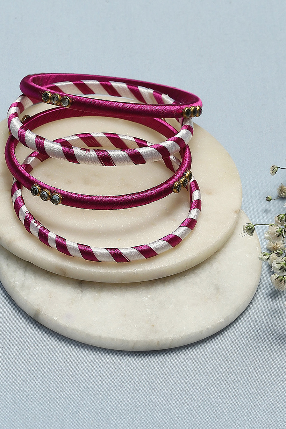 Plum & White Plastic & Thread Bangles image number 0