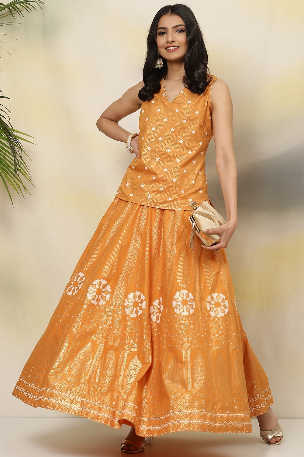 Mustard Cotton Flared Skirt image number 5