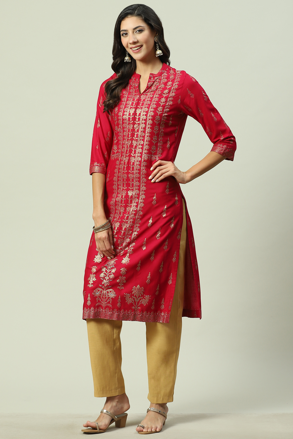 Fuchsia LIVA Straight Printed Kurta image number 2