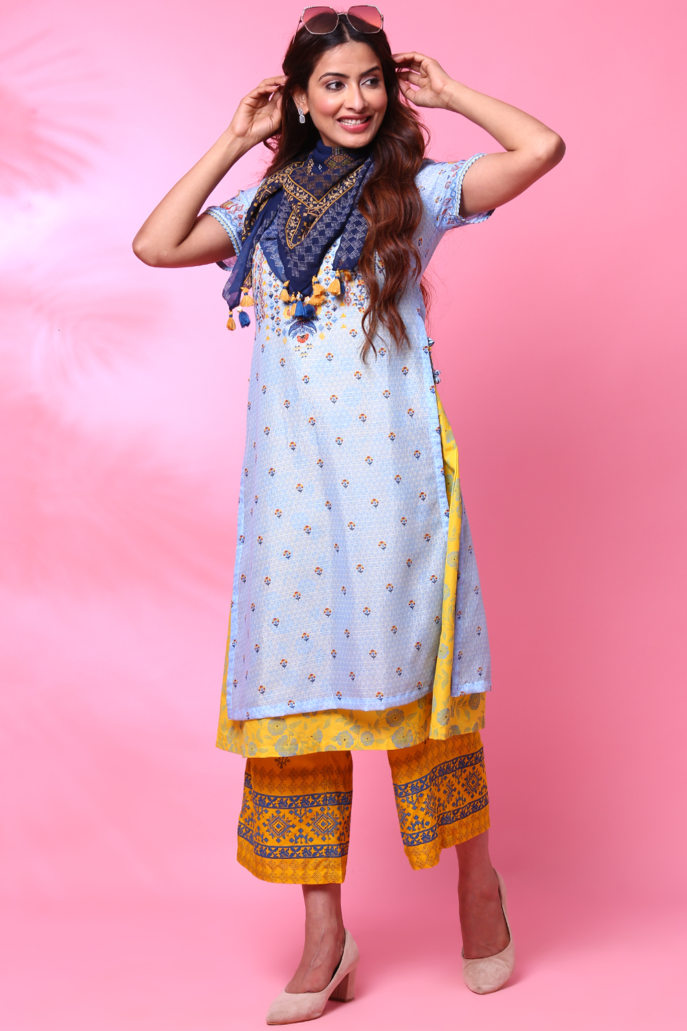 Blue Art Silk Printed Kurta image number 3