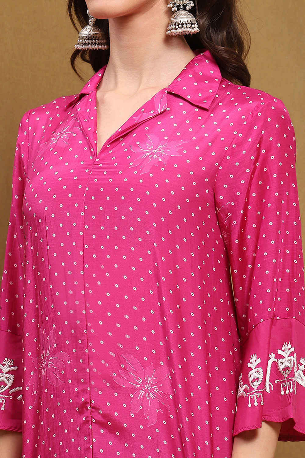 Yellow Bandhani Printed A-Line Suit Set image number 1