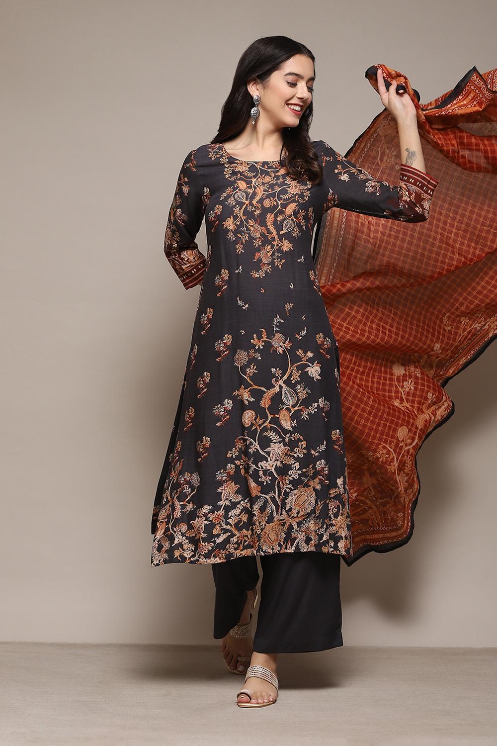 Charcoal LIVA Straight Kurta Palazzo Suit Set image number 0