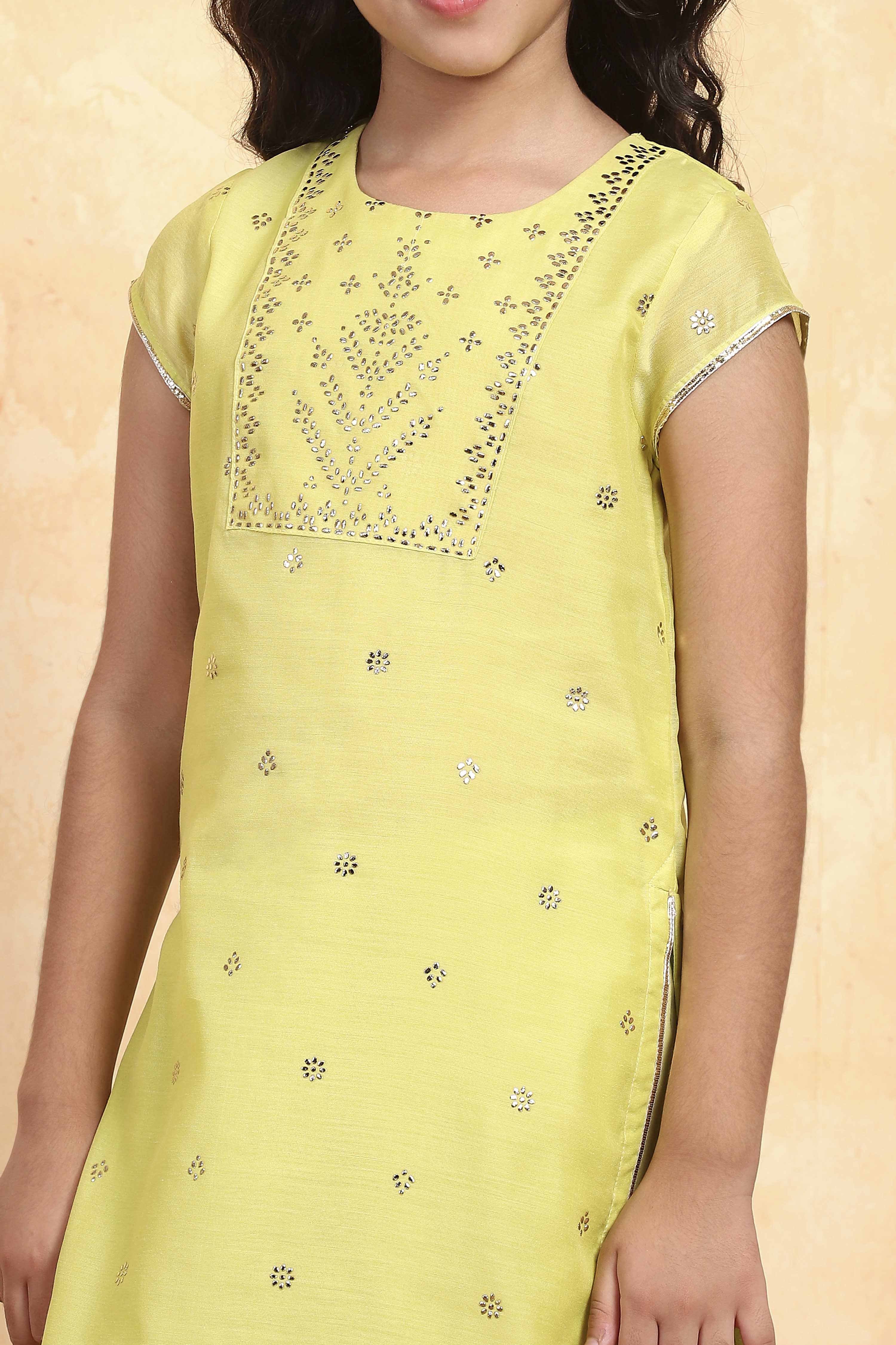 Aqua Polyester Straight Printed Suit Set image number 1