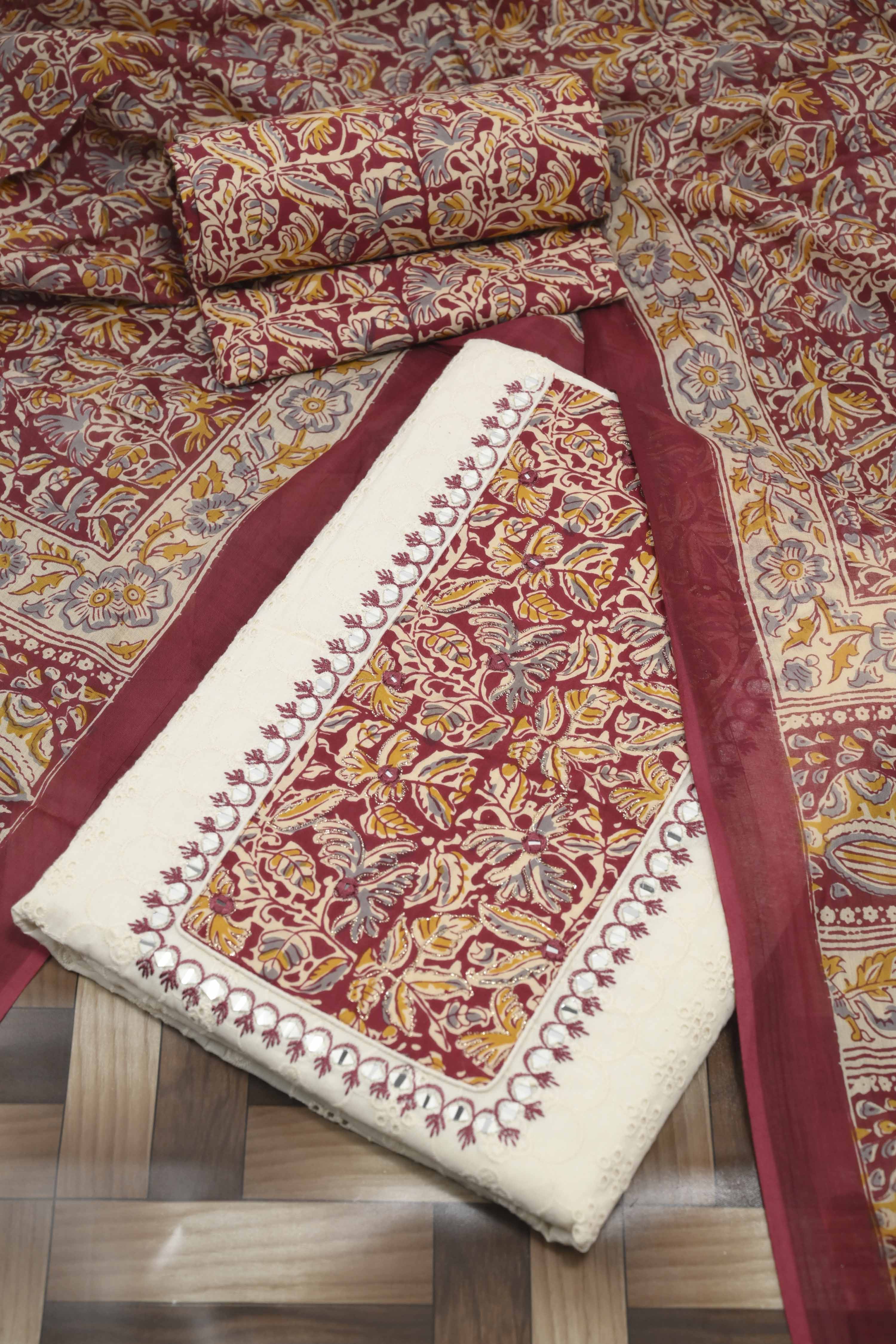 Blue Cotton Printed Unstitched Suit Set image number 0