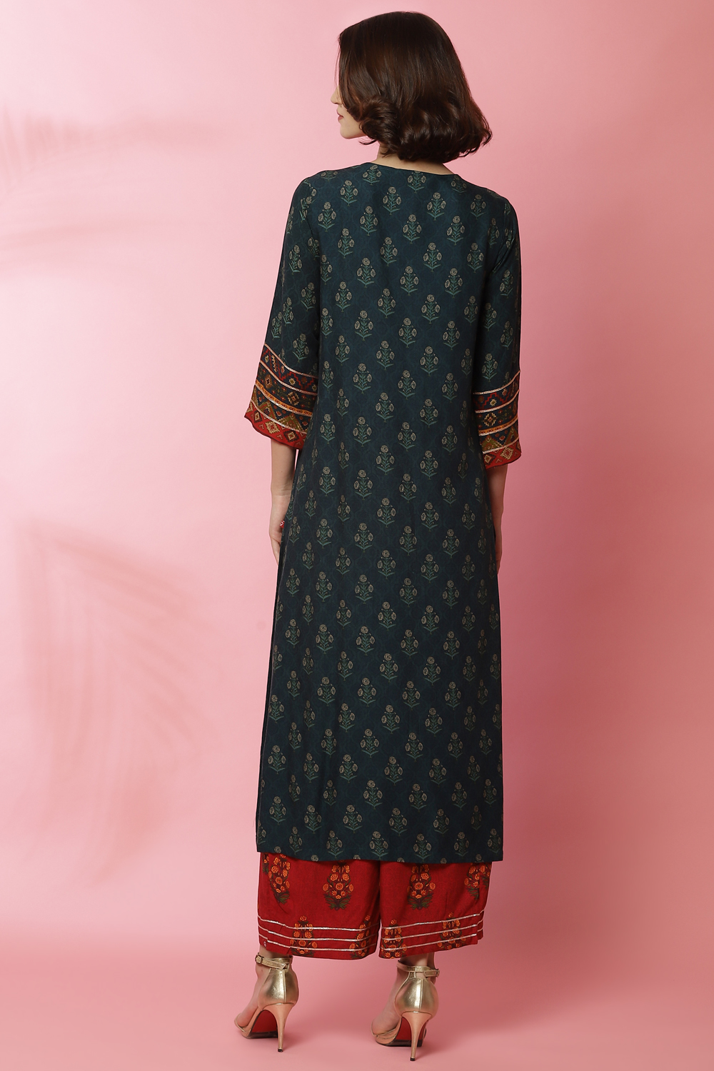 Teal Green LIVA Straight Printed Kurta image number 5