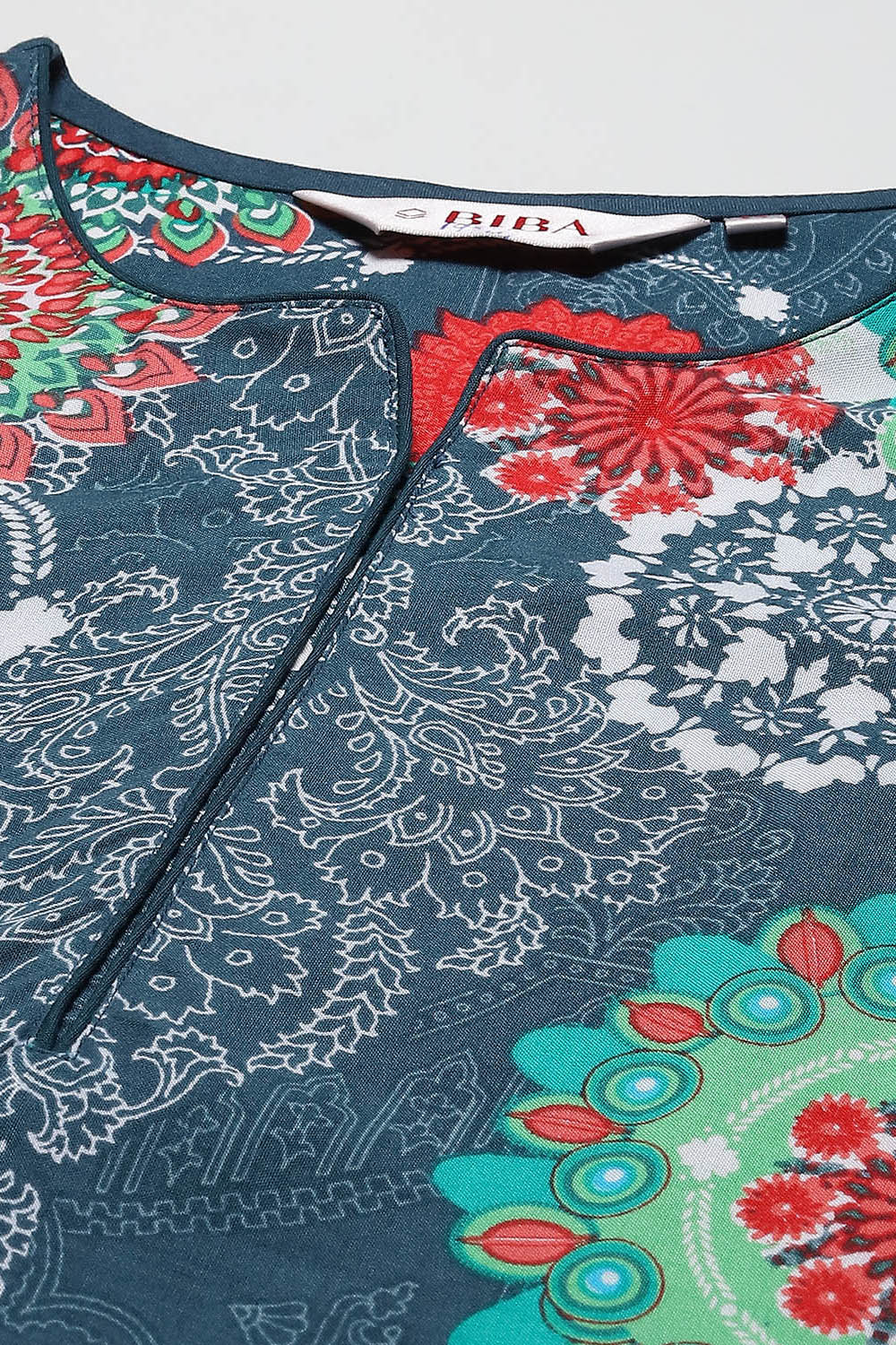 Chalky Teal LIVA Straight Printed Kurta image number 1