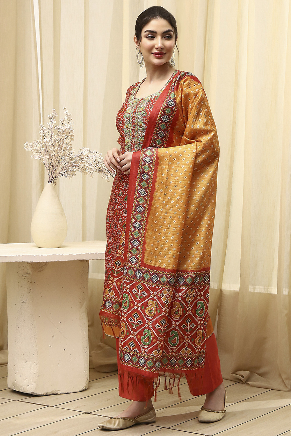 Black Tissue Machine Embroidered Unstitched Suit Set image number 4