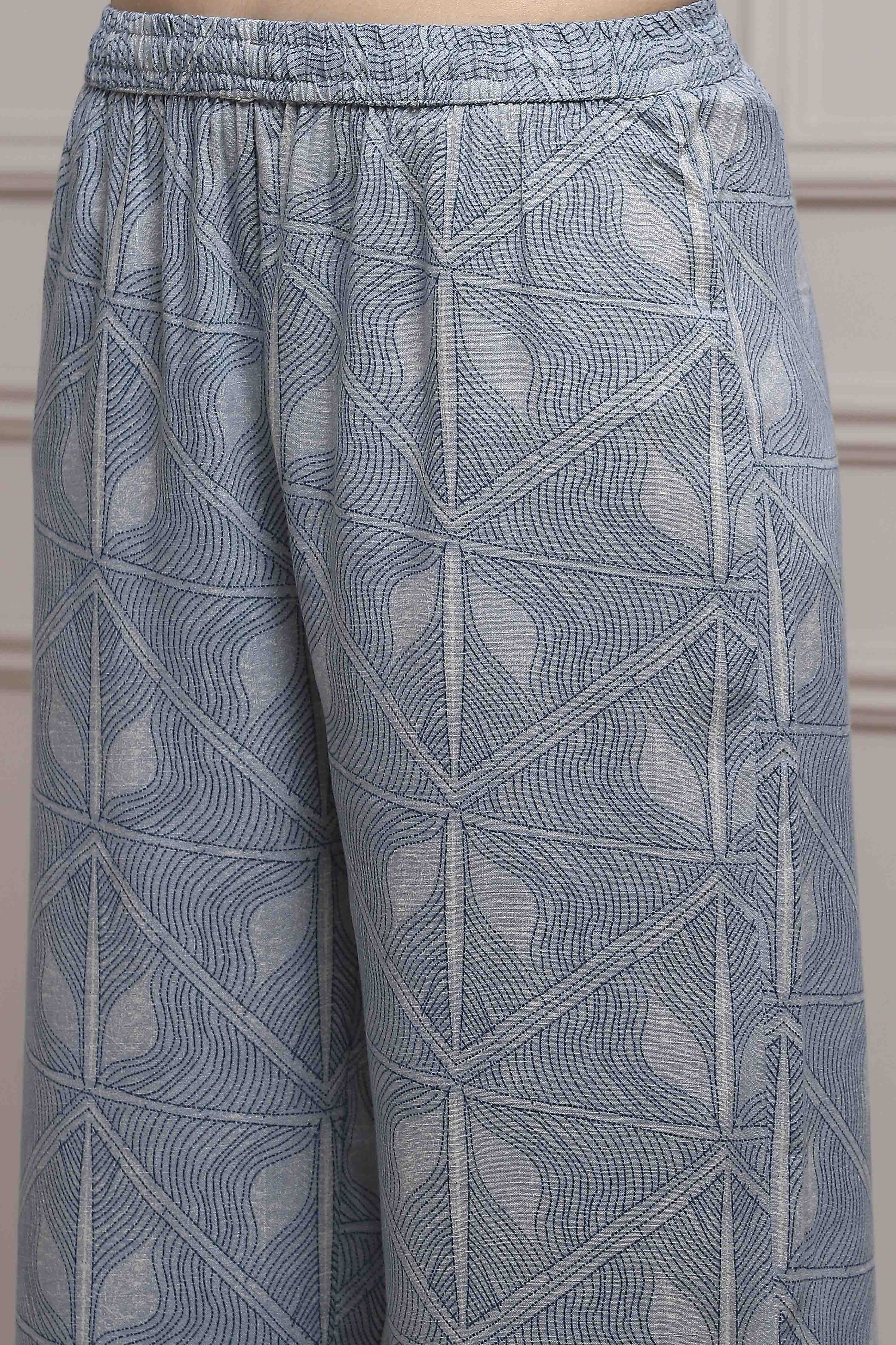 Teal Viscose Rayon A-Line Suit Set image number 2