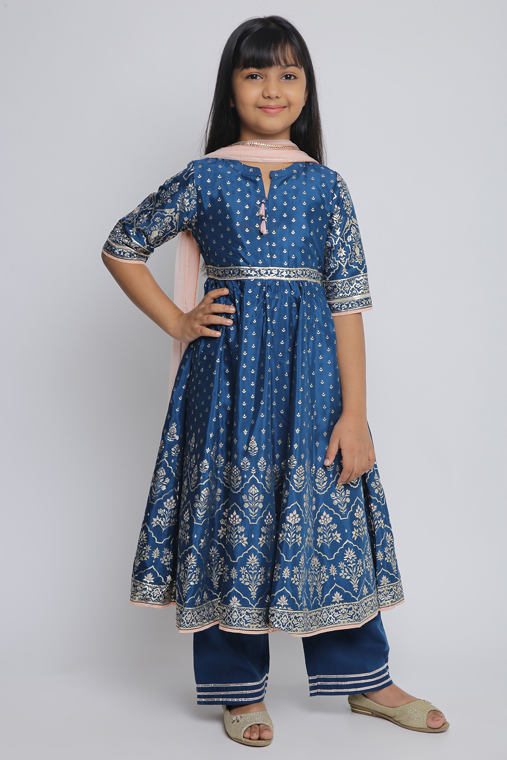 Blue Viscose Anarkali Straight Kurta Palazzo Suit Set image number 3