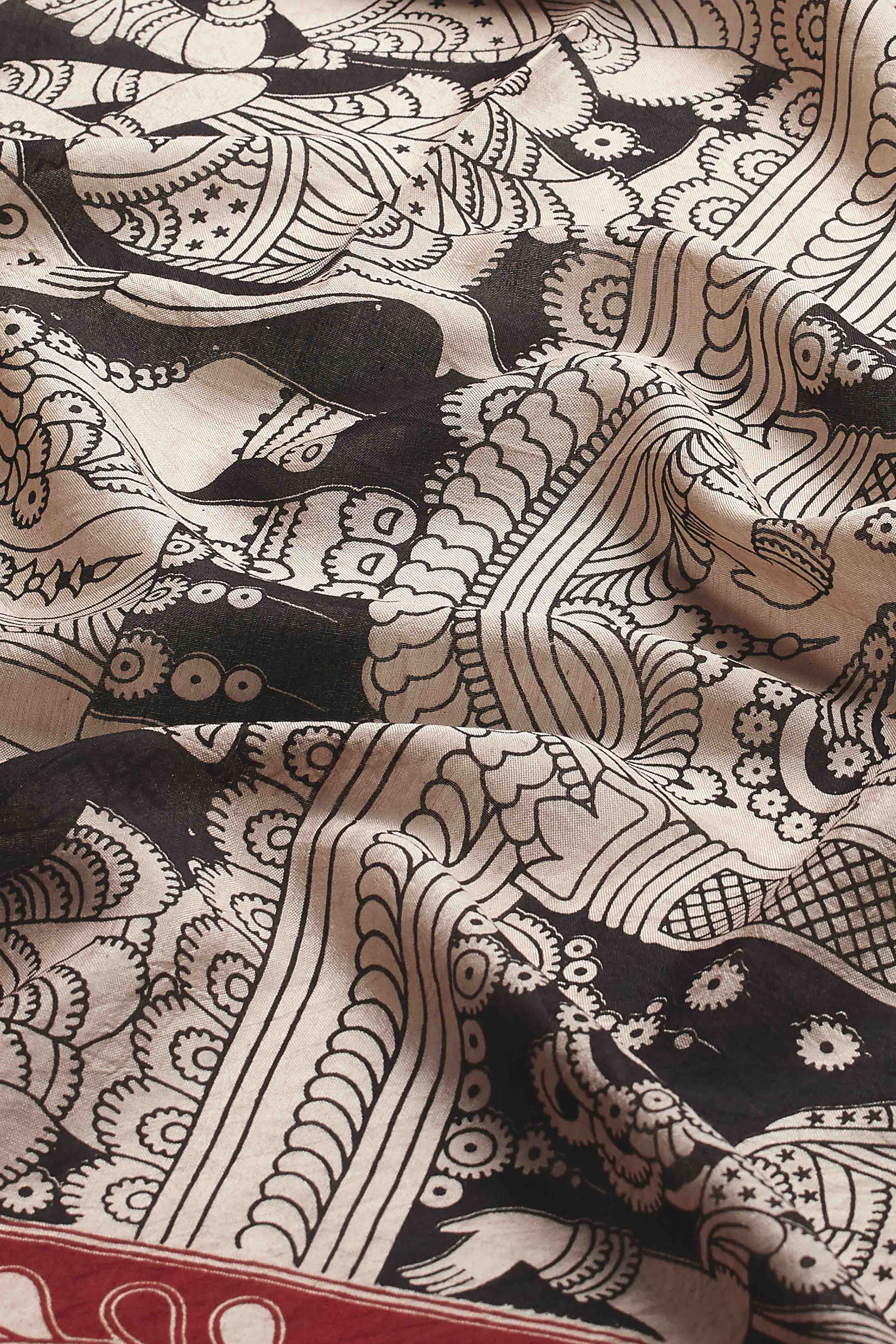 Black Chennur Silk Kalamkari- Inspired Dupatta image number 2