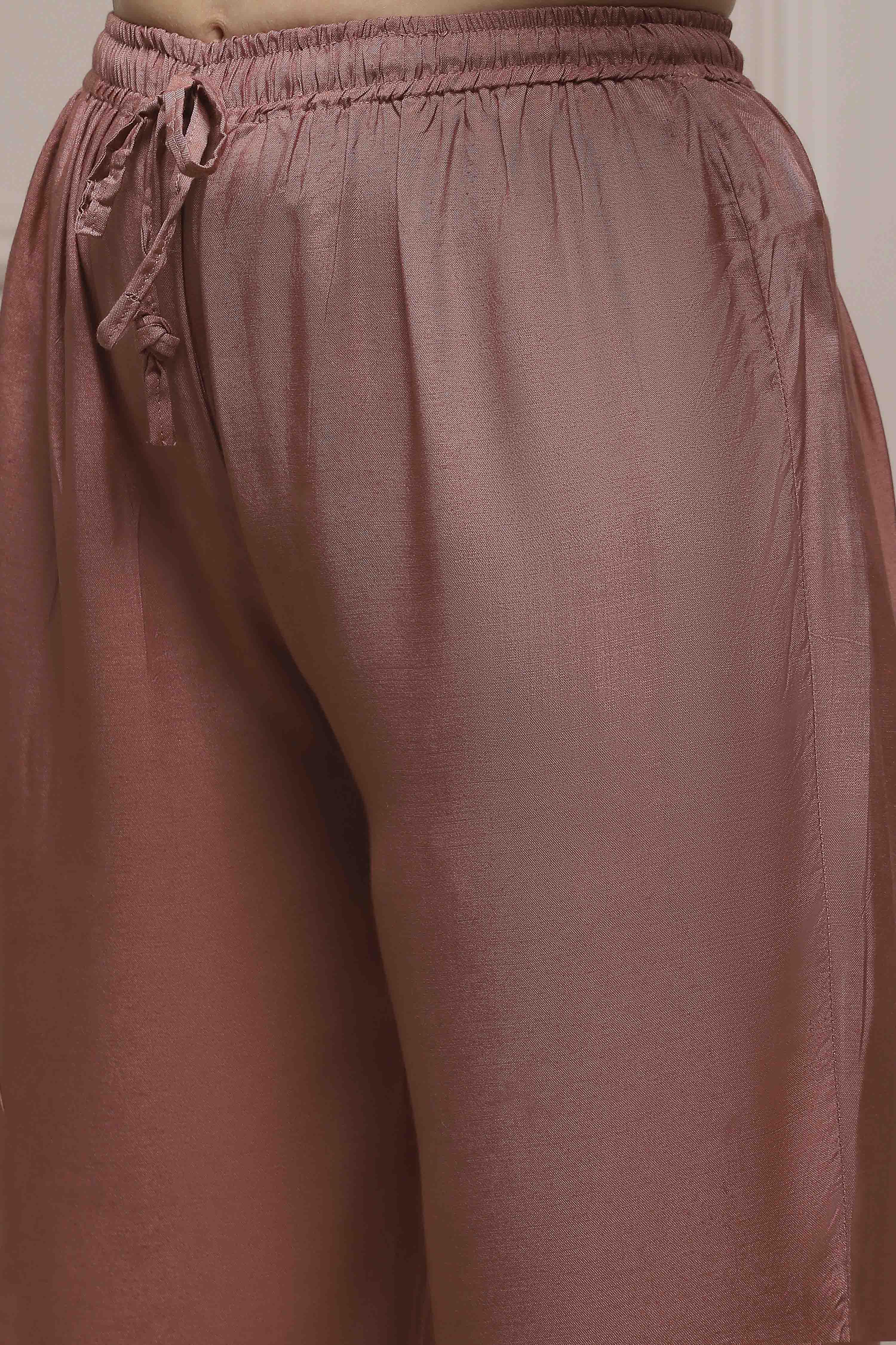 Beige Mul Chanderi Blend Hand Embroidered Unstitched Suit Set image number 3