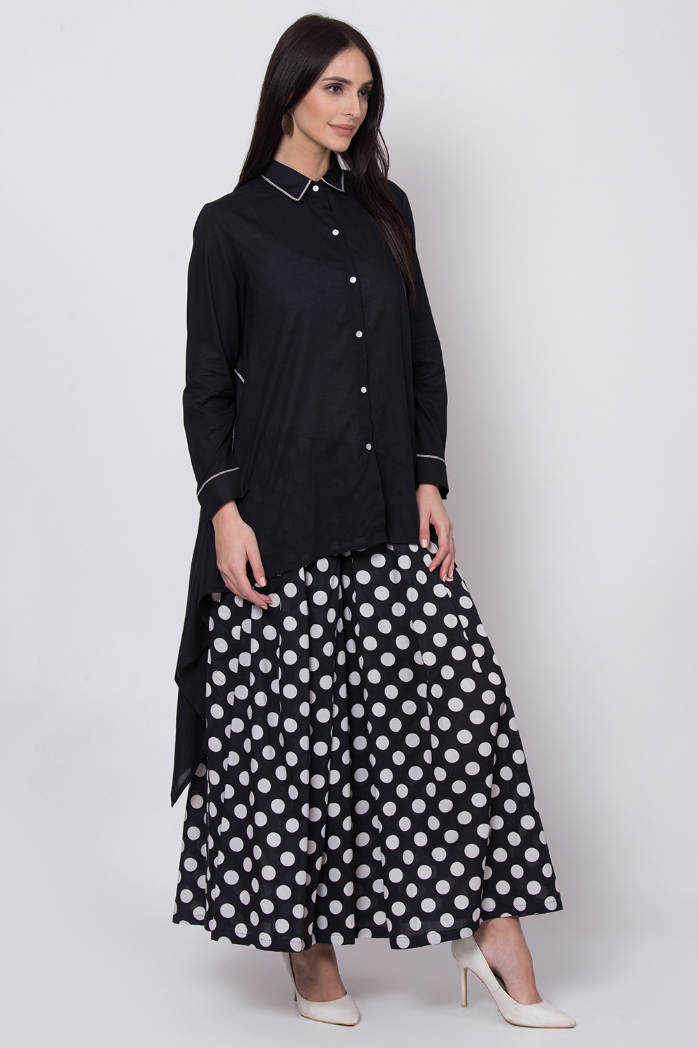 White Cotton A-Line Shirt Kurta image number 3