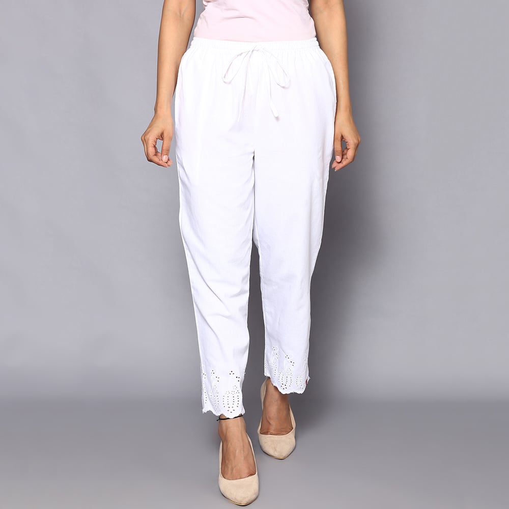 White Cotton Ankle Length Pants image number 6