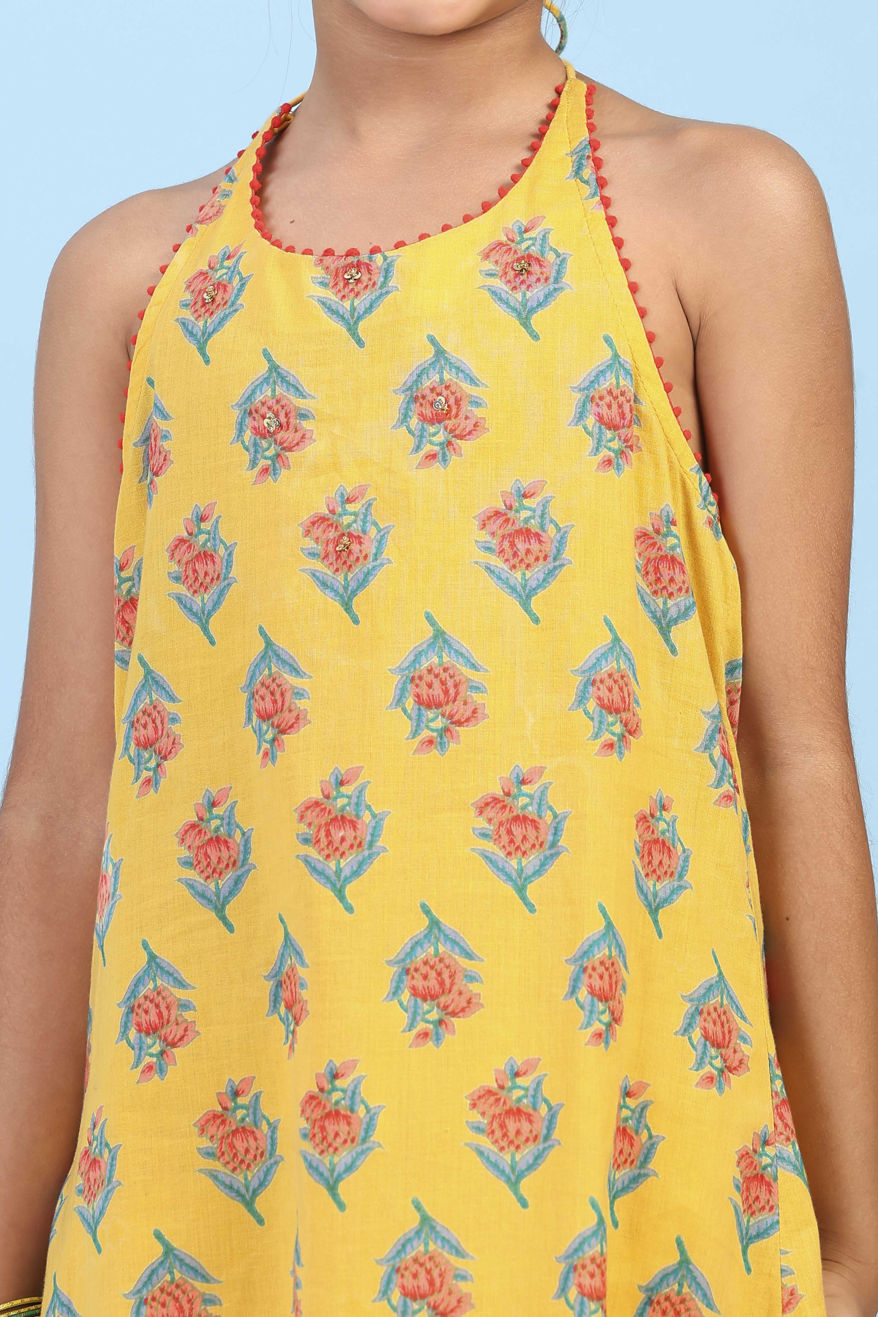 Yellow Cotton Printed Straight Suit Set image number 1