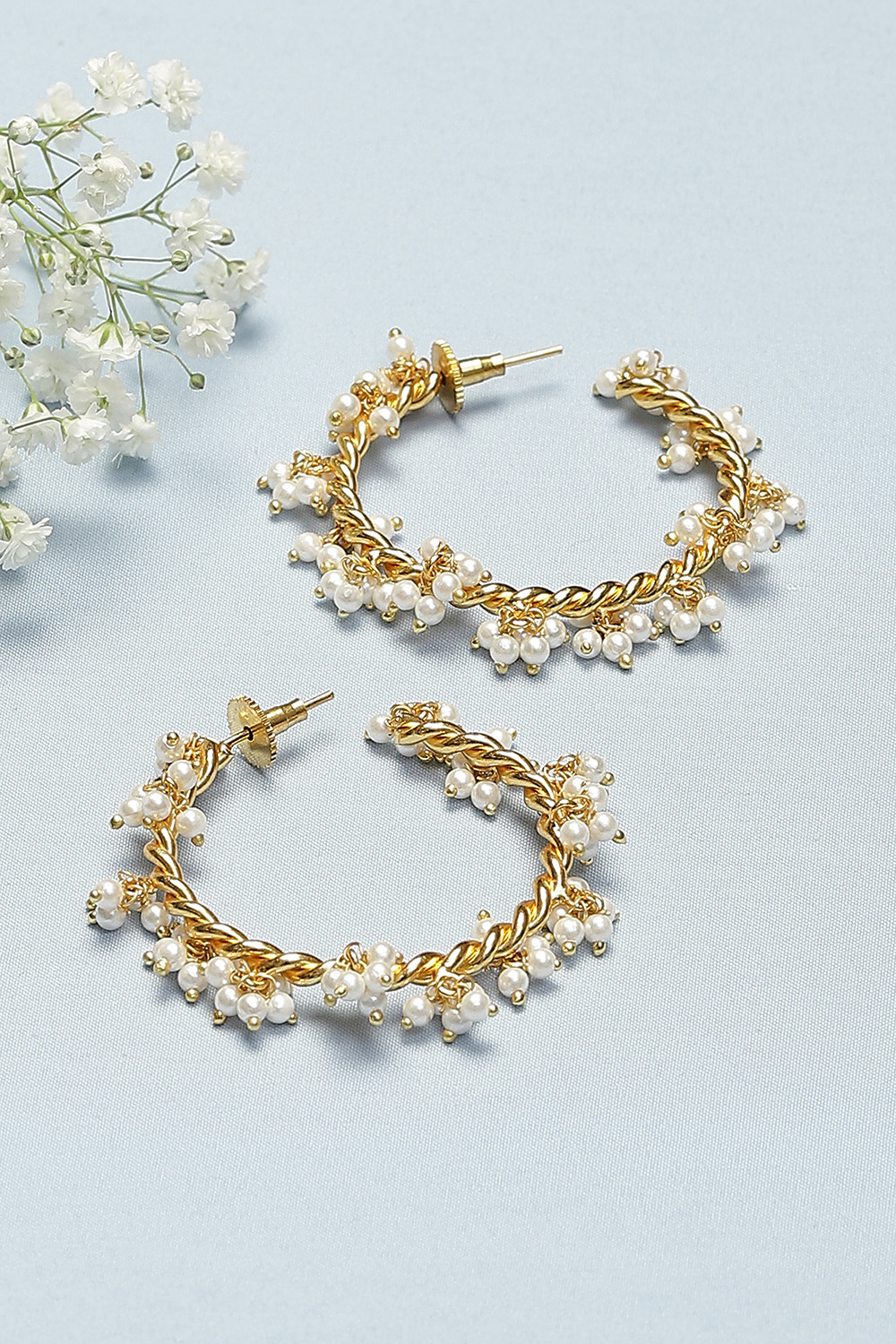 Gold Pearl Hoops image number 0