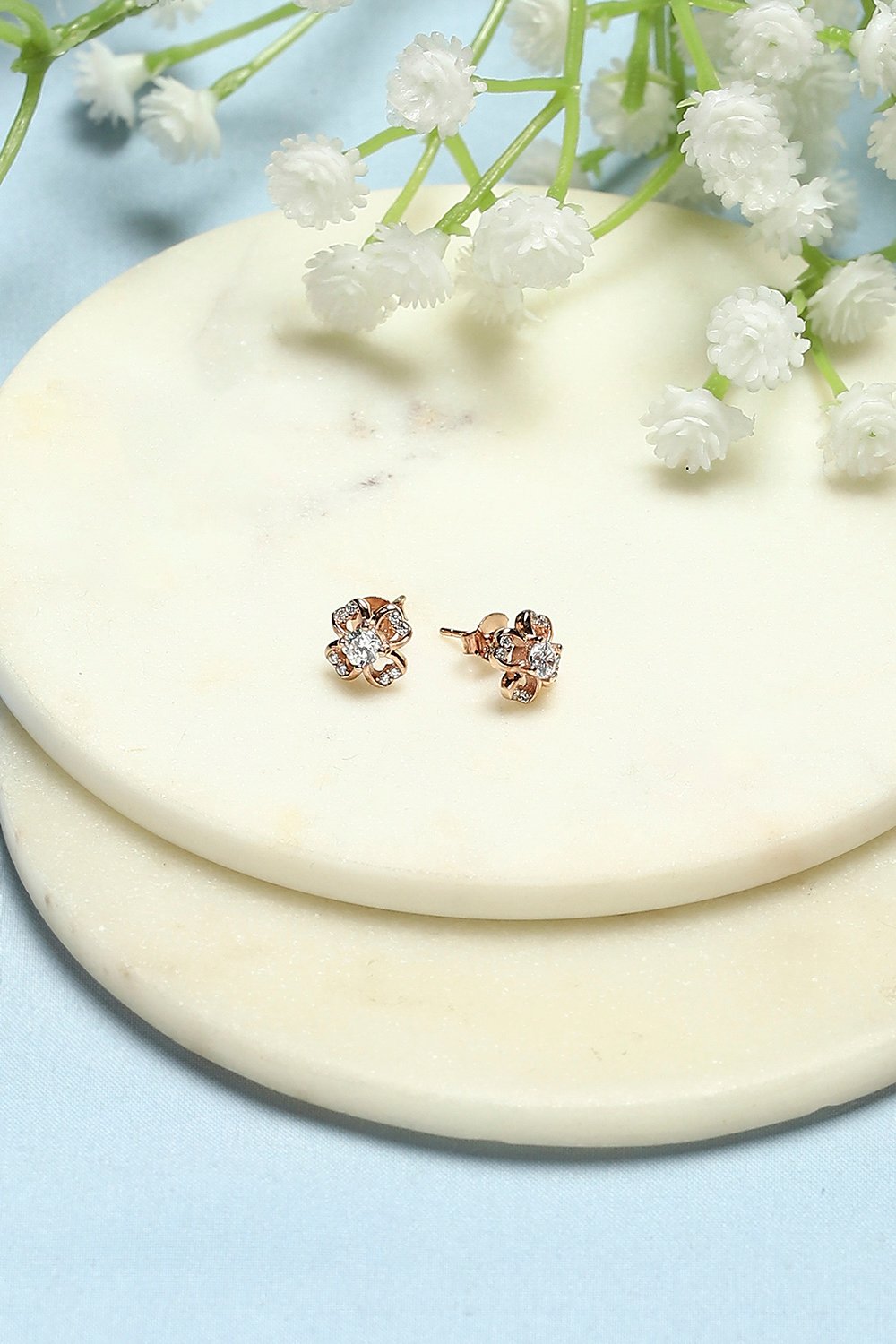 White Rose Gold-Plated Everyday Floral Studs image number 0