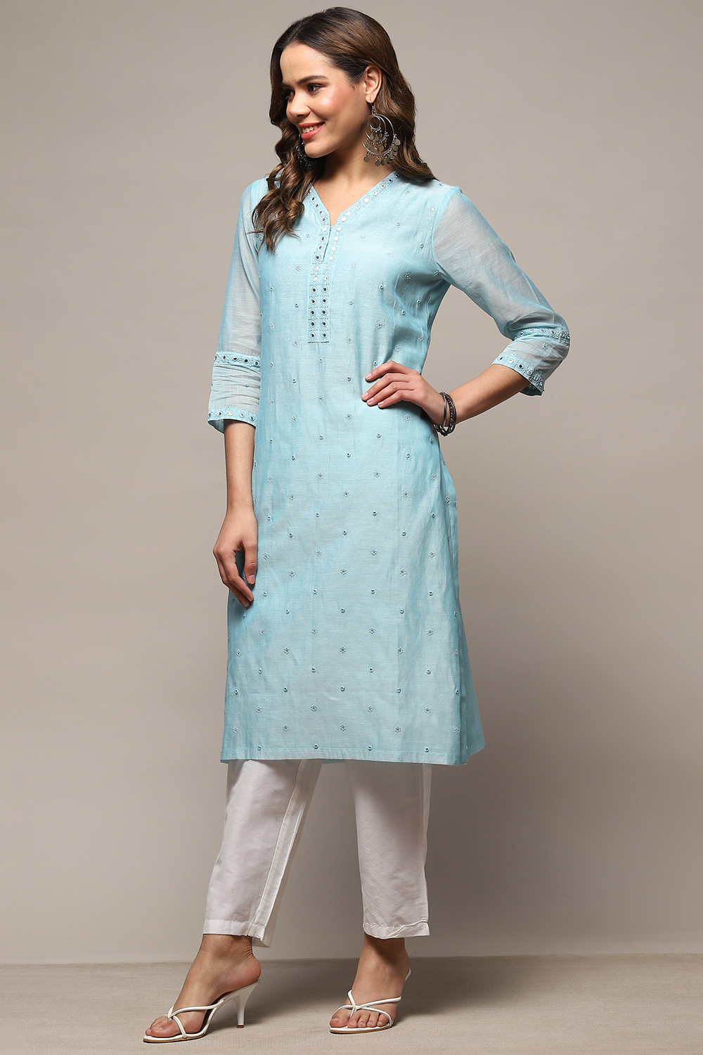 Blue Polyester Asymmetric Kurta image number 2