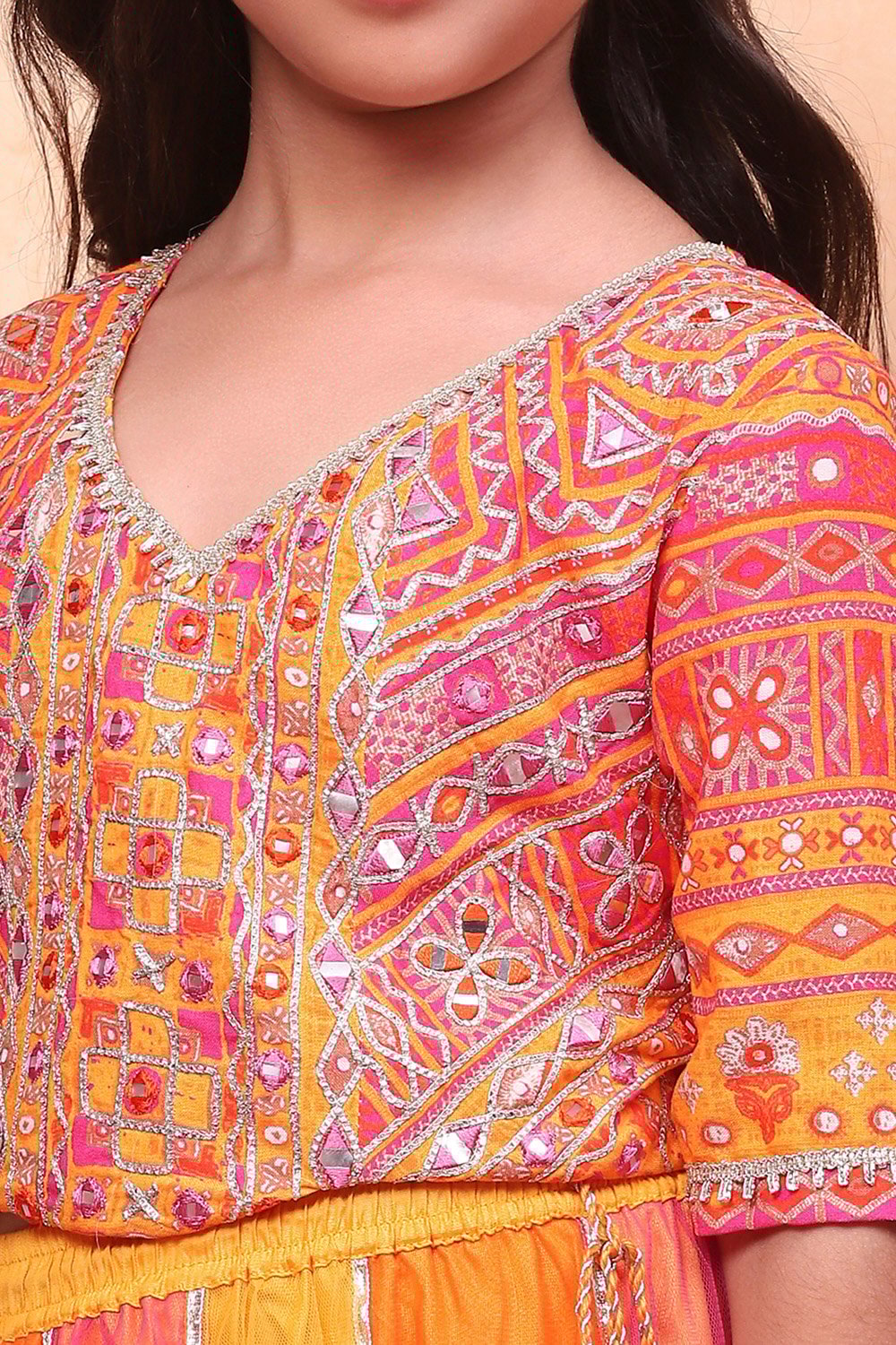 Yellow and Pink Embellished Festive Flared Lehenga Set image number 1