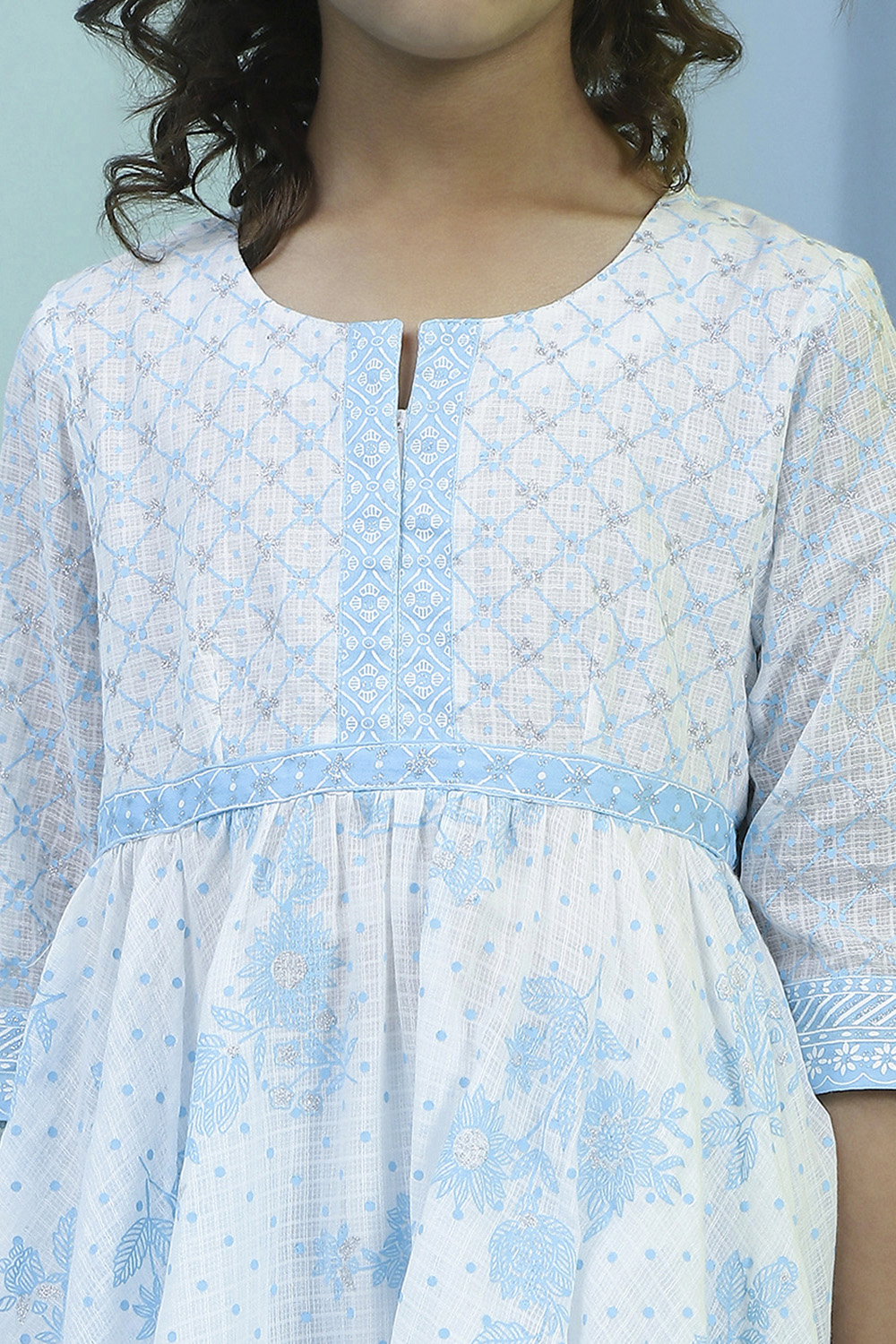 White Cotton Gathered Suit Set image number 1