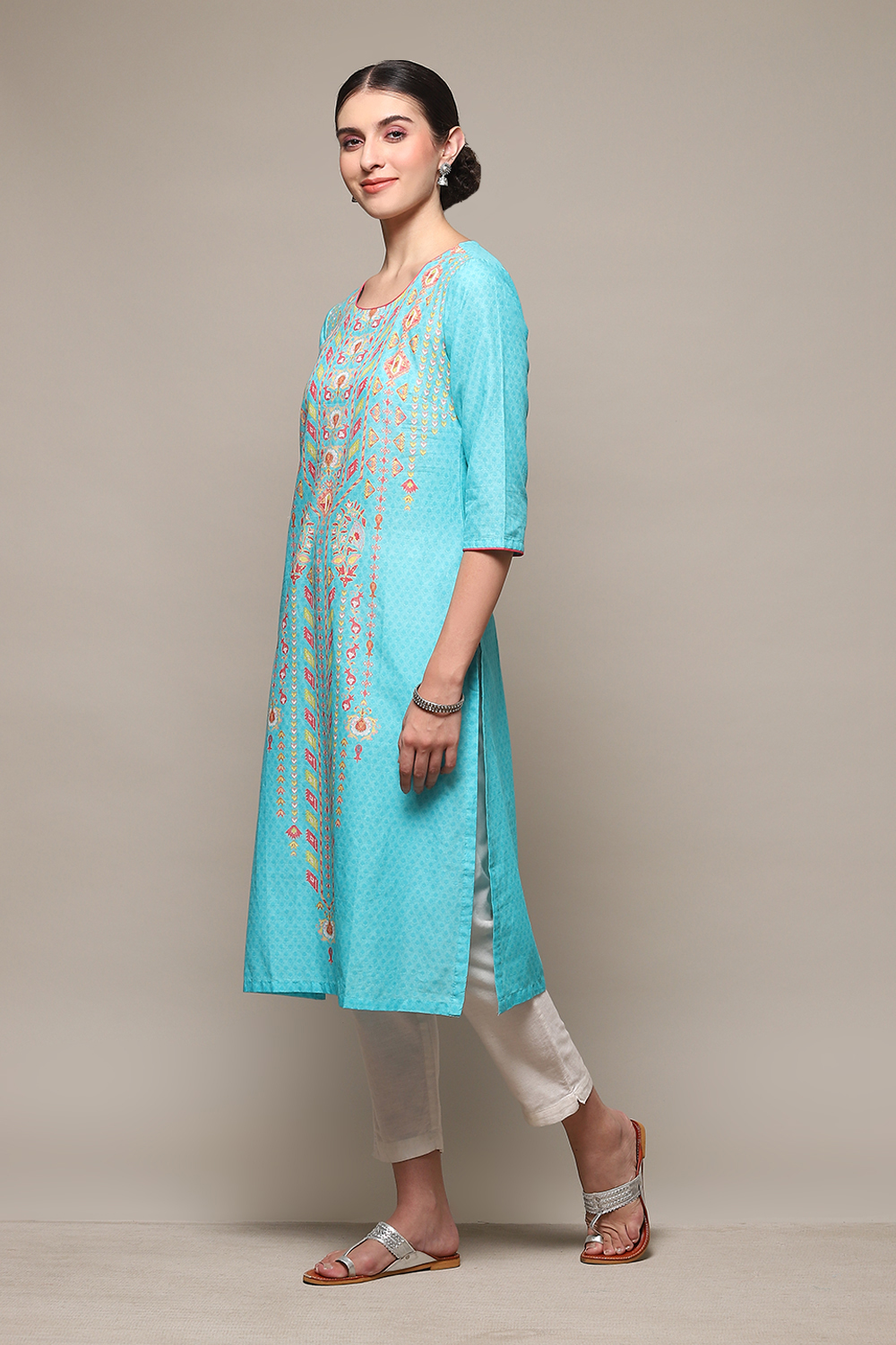 White Cotton Straight Printed Kurta image number 2