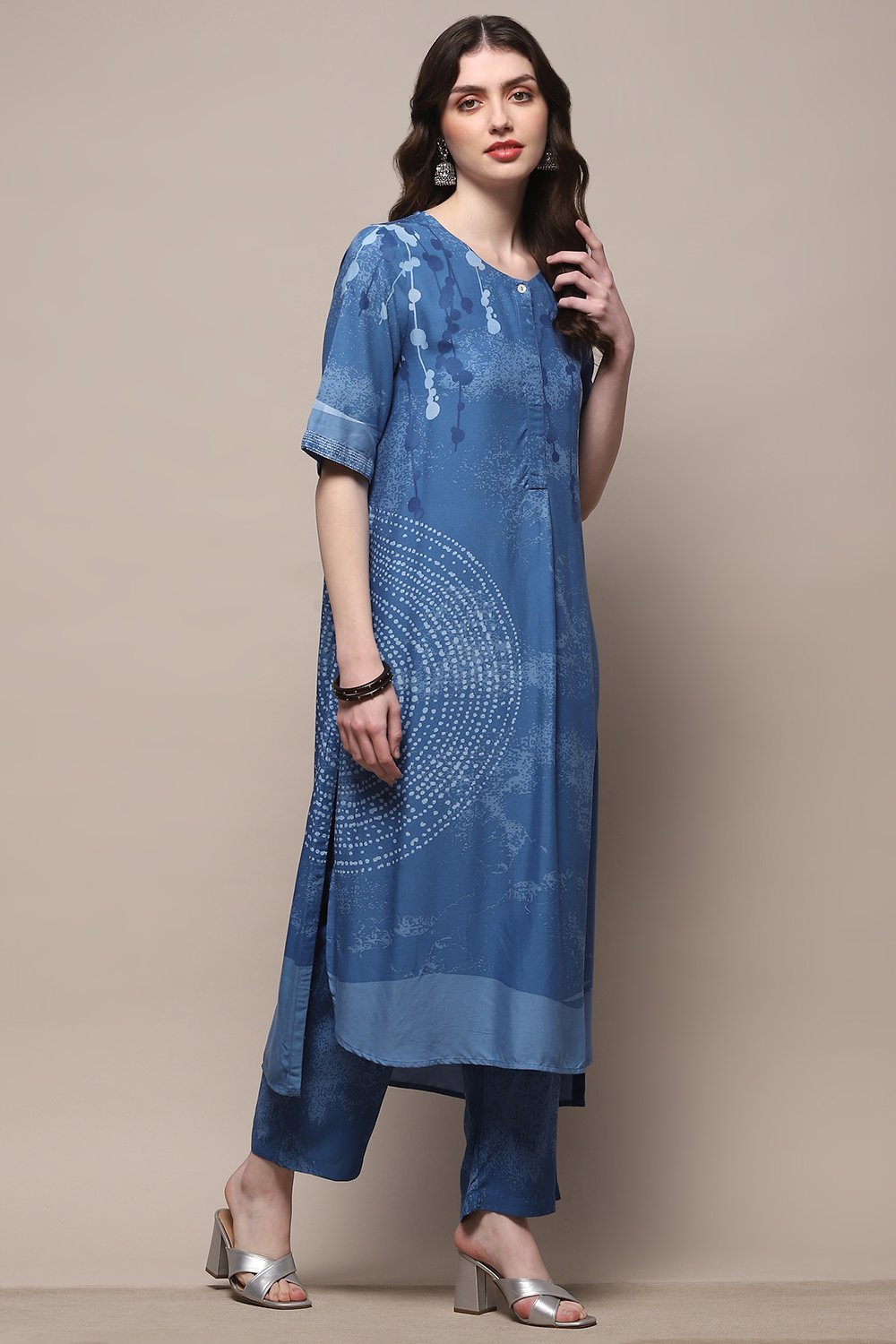 Electric Blue Rayon Straight Kurta Set image number 5