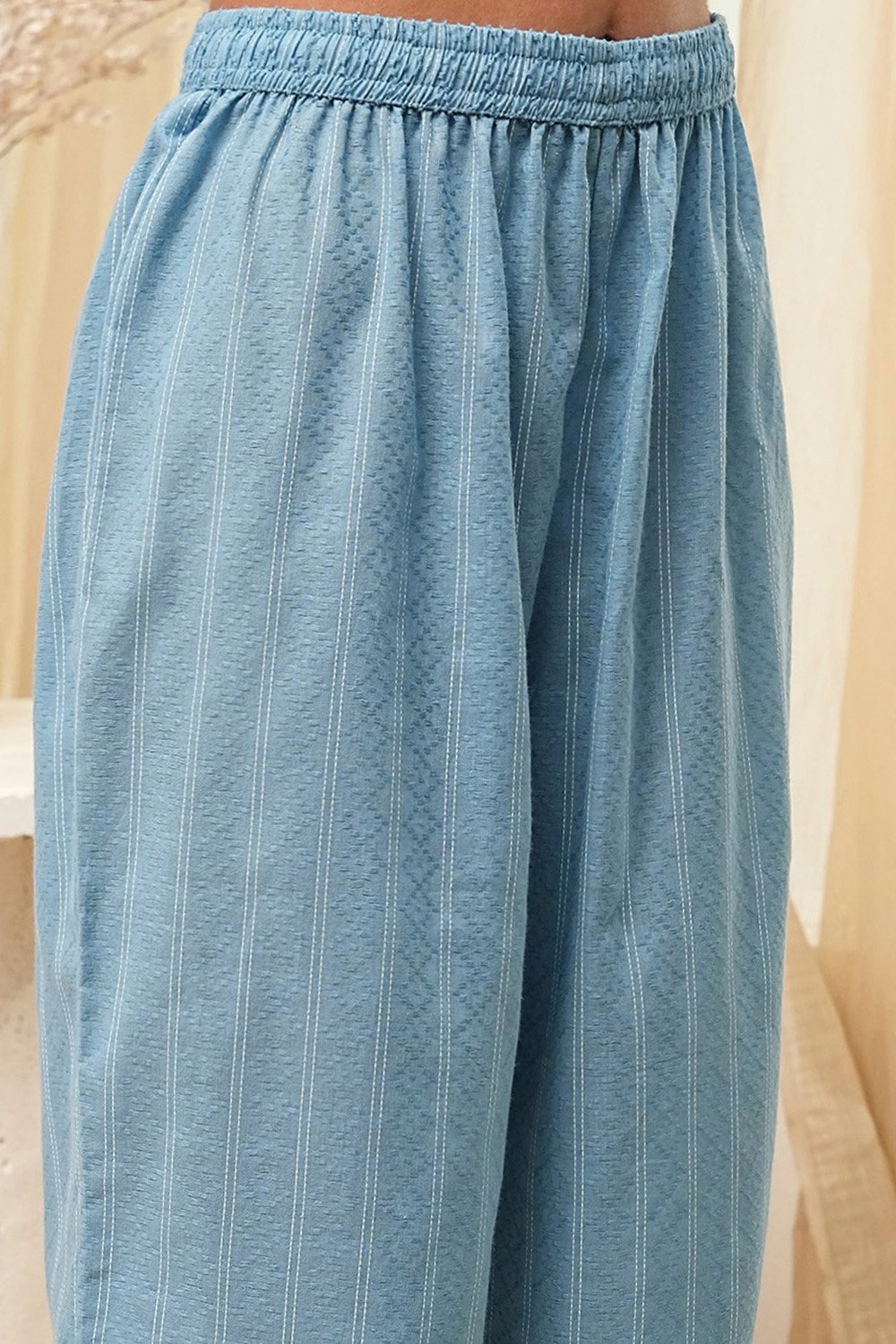 Blue Cotton Embroidered Straight Kurta Set image number 2