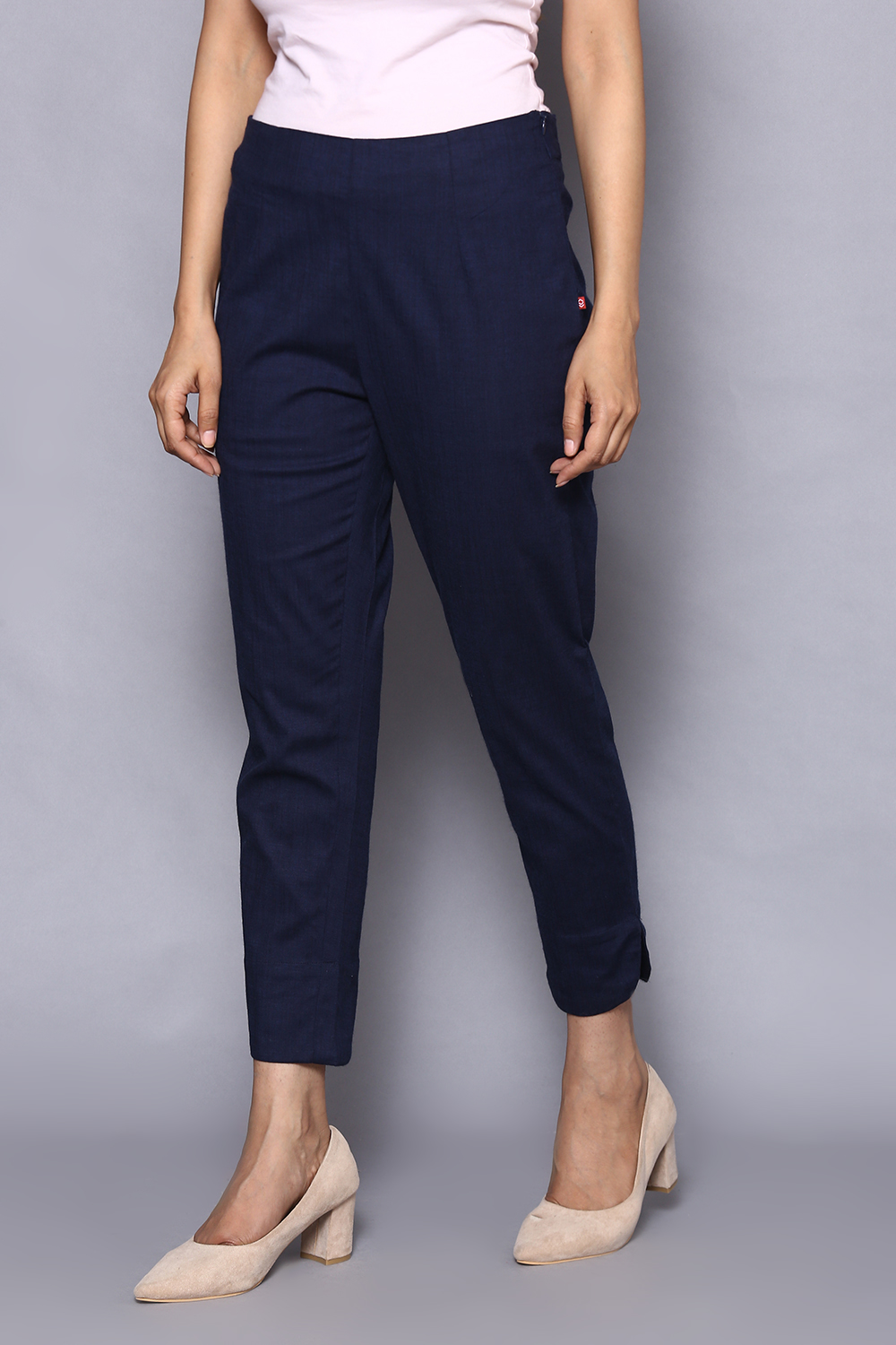 Navy Viscose Lycra Pants image number 2