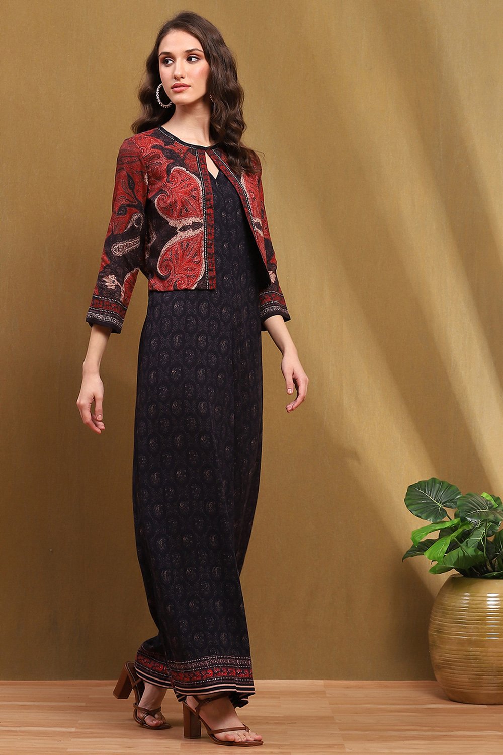 Black Block-Printed Straight Jumpsuit image number 6