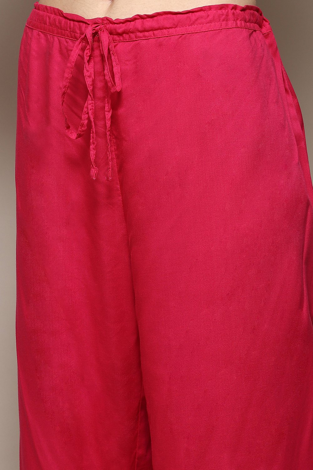 Fuchsia LIVA Gathered Kurta Palazzo Suit Set image number 2