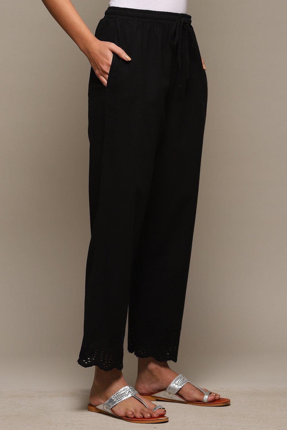 Black Cotton Solid Pant image number 3