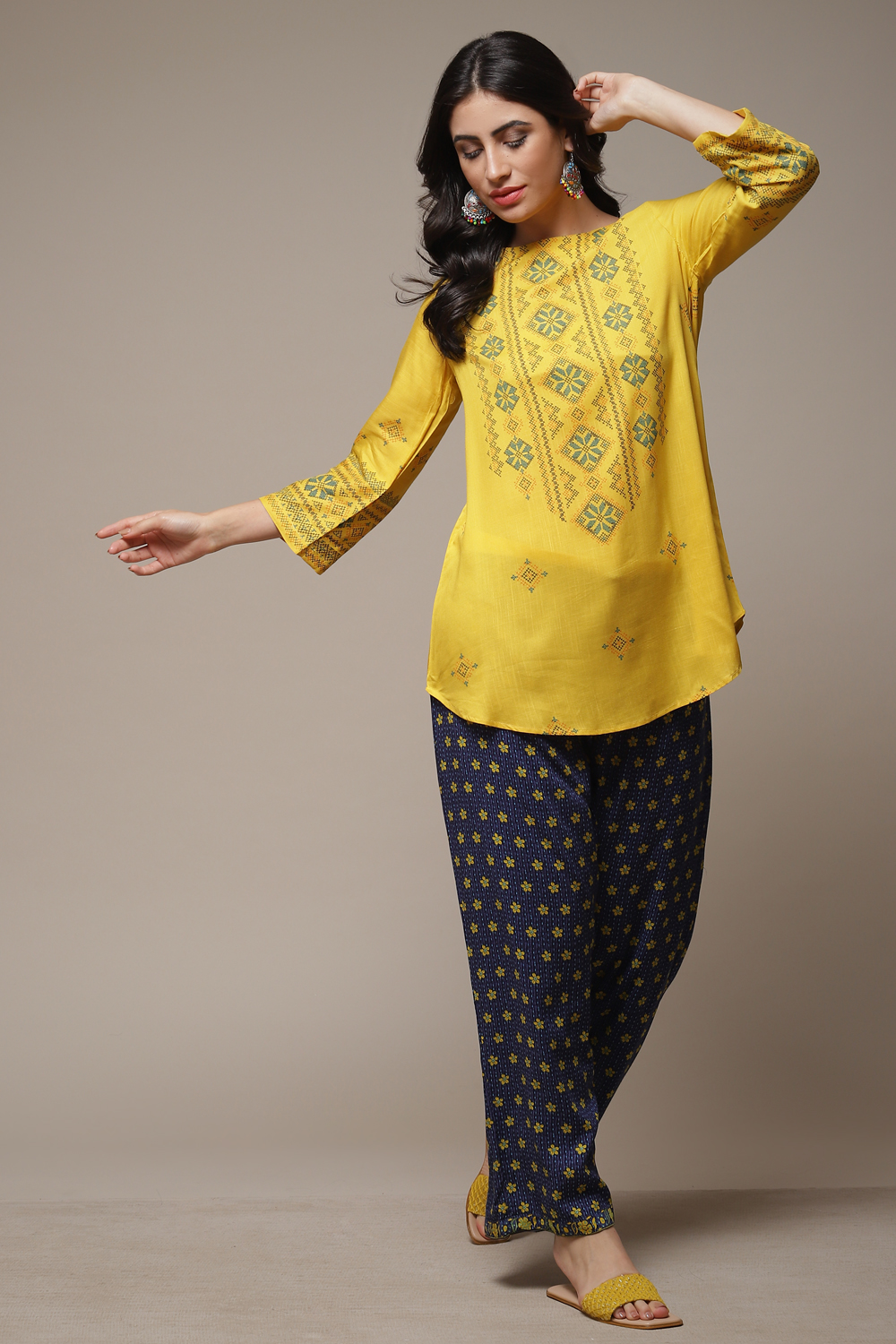 Yellow Rayon Printed Kurti